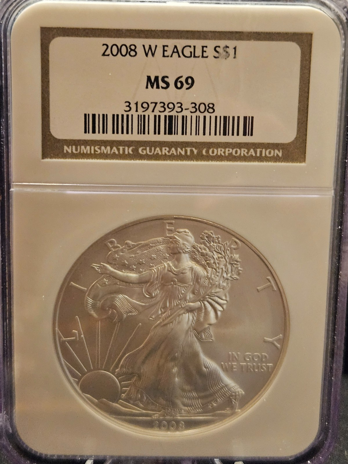 2008 US Silver Eagle 1 oz .999 Coin NCG MS69