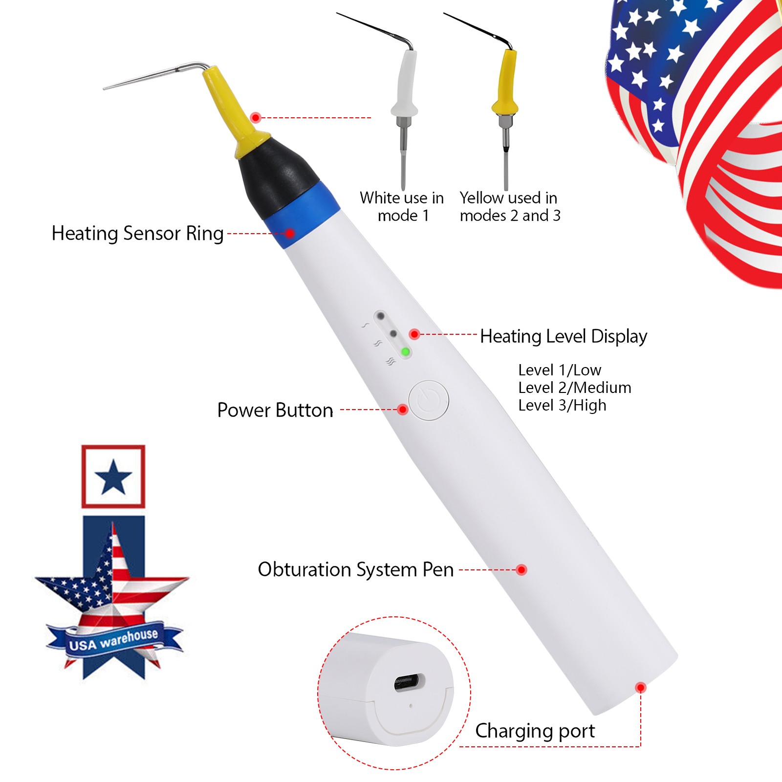 Dental Cordless Gutta Percha Obturation Pen Root Canal Filling System +2 Tips