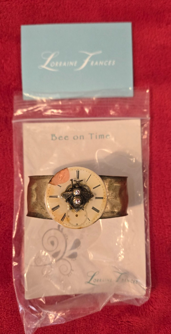 Lorraine Frances Bee On Time Brass Cuff Bracelet w/packaging