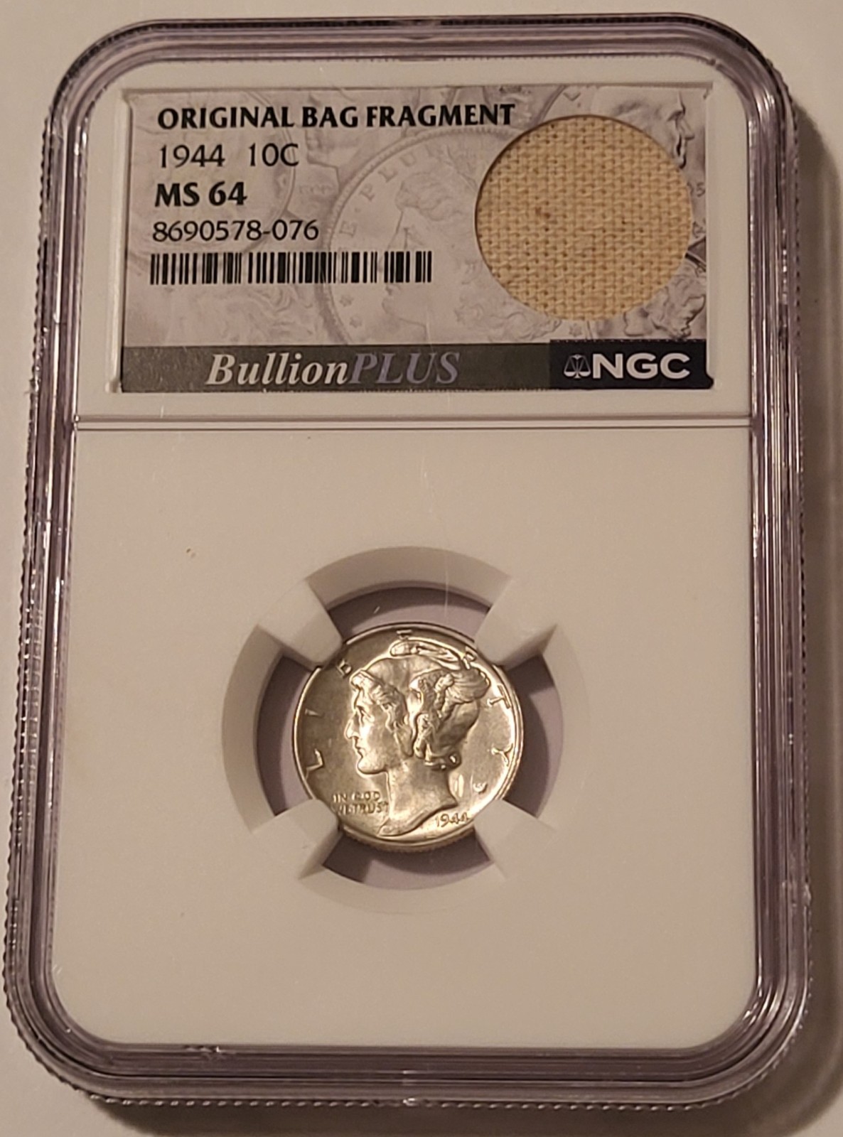 1944 Mercury Dime MS64 NGC Original Bag Fragment