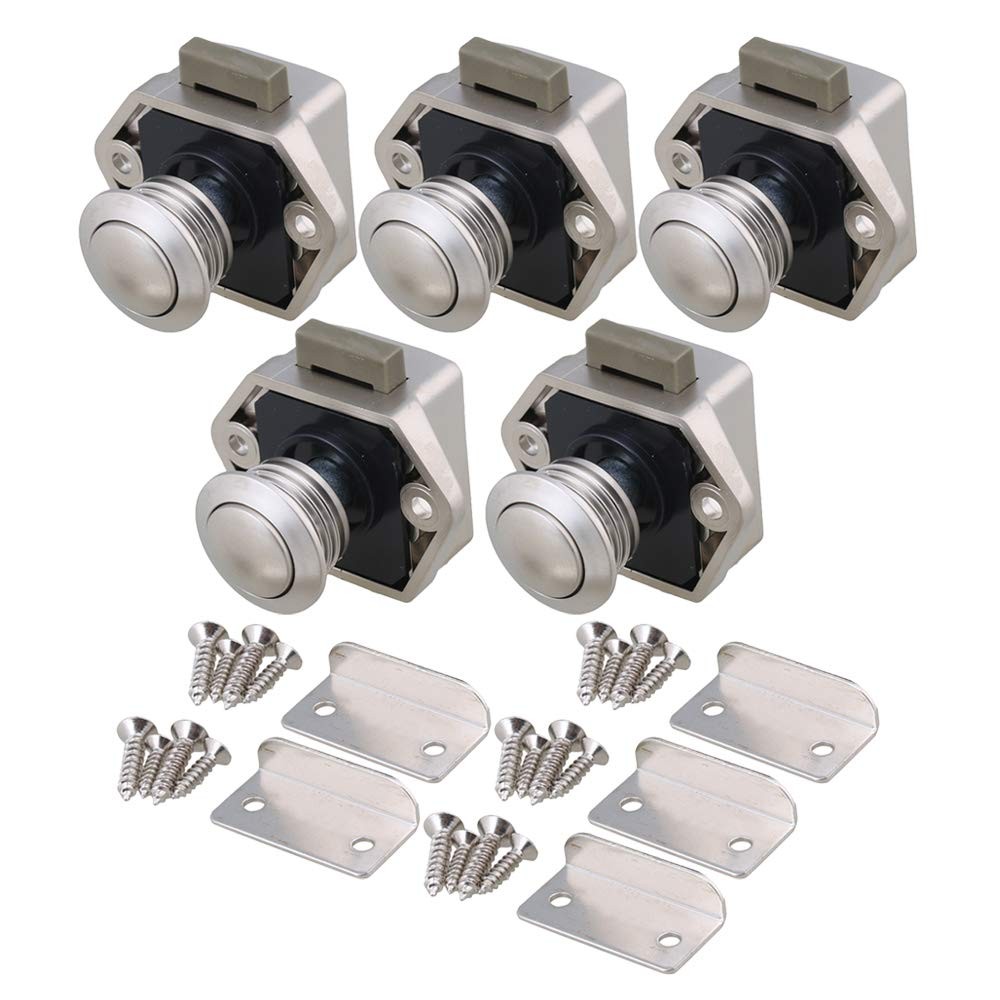 Push Button Keyless Locks Latch Knob Cupboard 2cm Hole RV Drawer Set 5