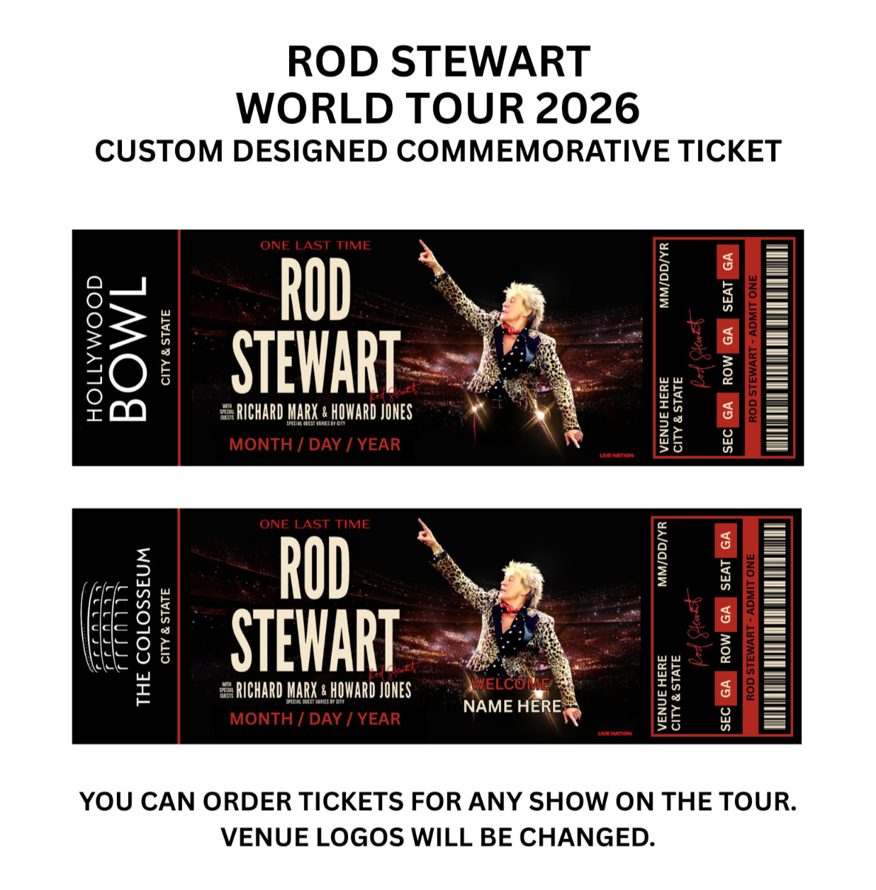 Rod Stewart Tour 2026 Custom Design Commemorative Ticket