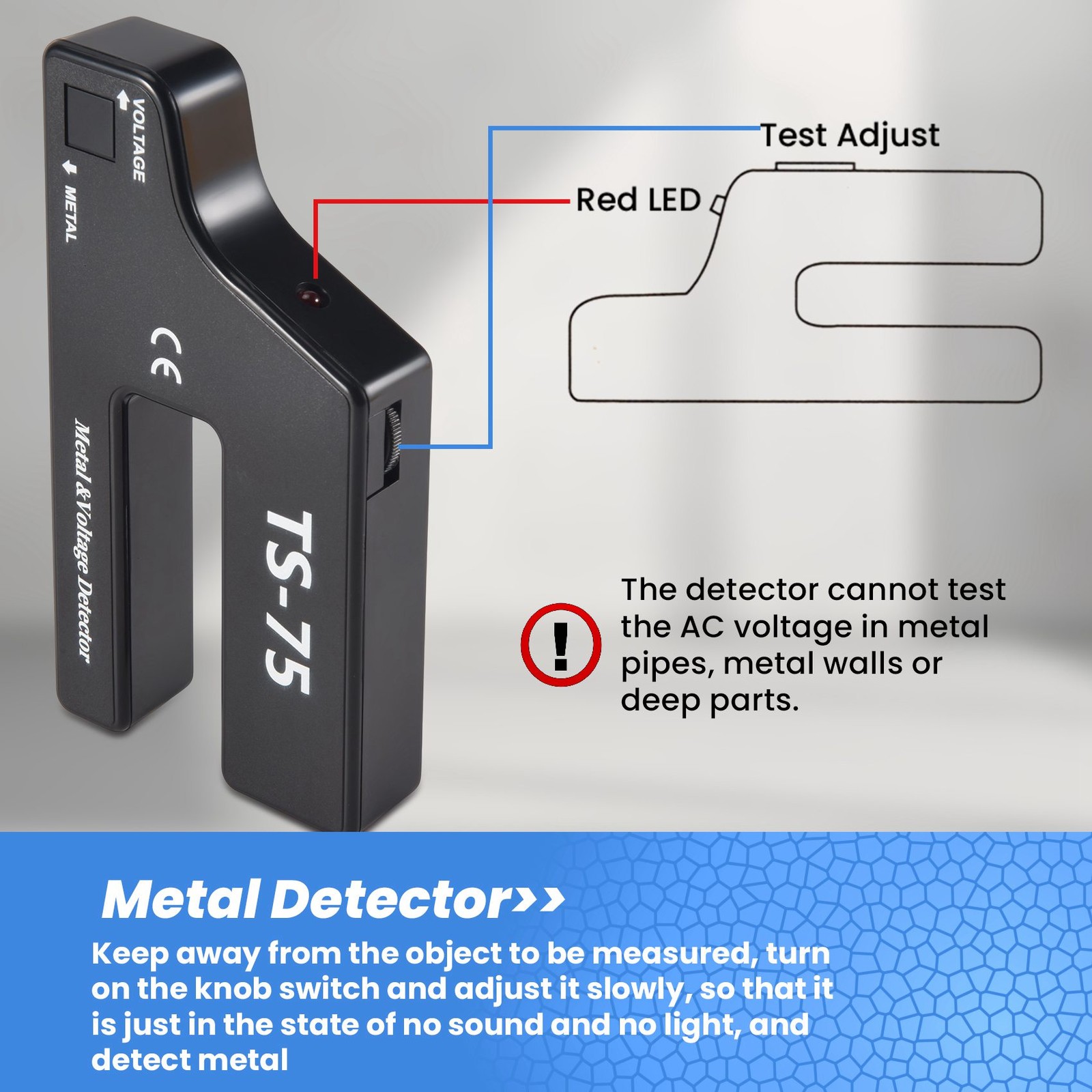 Handheld Metal Voltage Detector, Cable Pipe Wire Detection, Pipeline Wiring2350