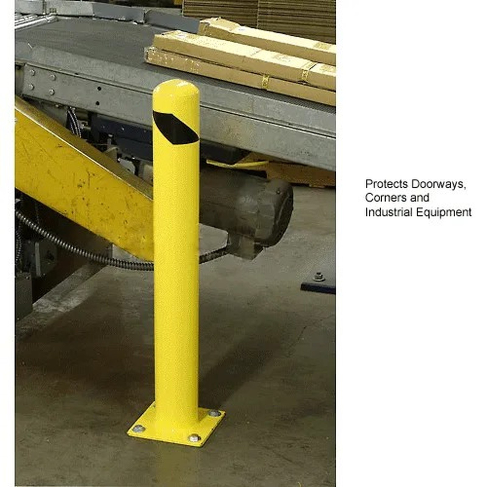 Global Industrial? Steel Safety Bollard W/Black Hazard Tape, 4.5"D x 36"H