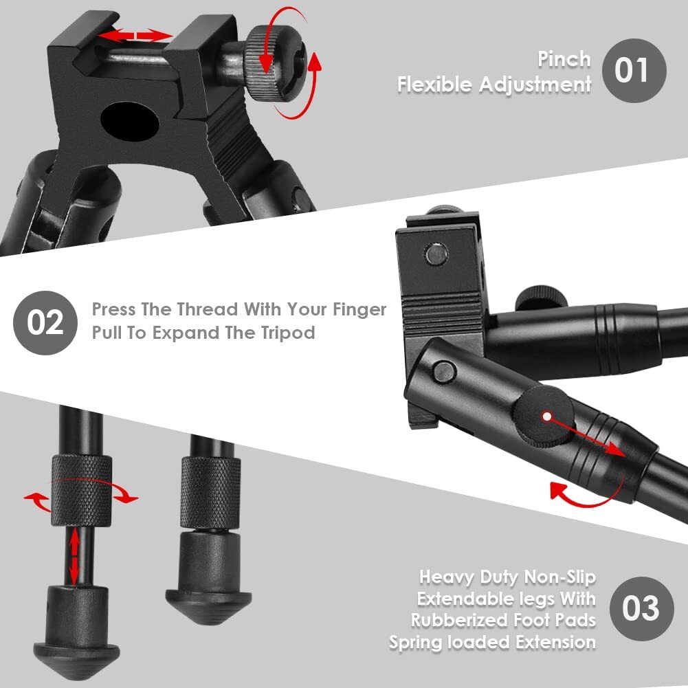 6''Spring Return Hunting Rifle Bipod with Ring Mount/Swivel Adapter/Barrel Mount