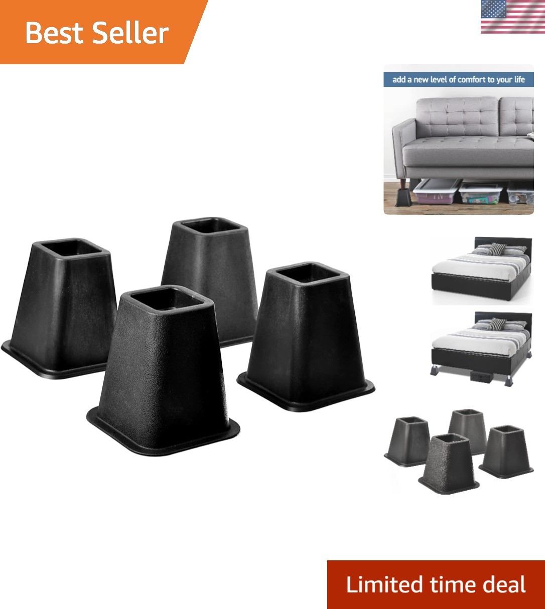 Stackable 6-Inch Black Bed Risers for College Dorms – Space-Enhancing Solution
