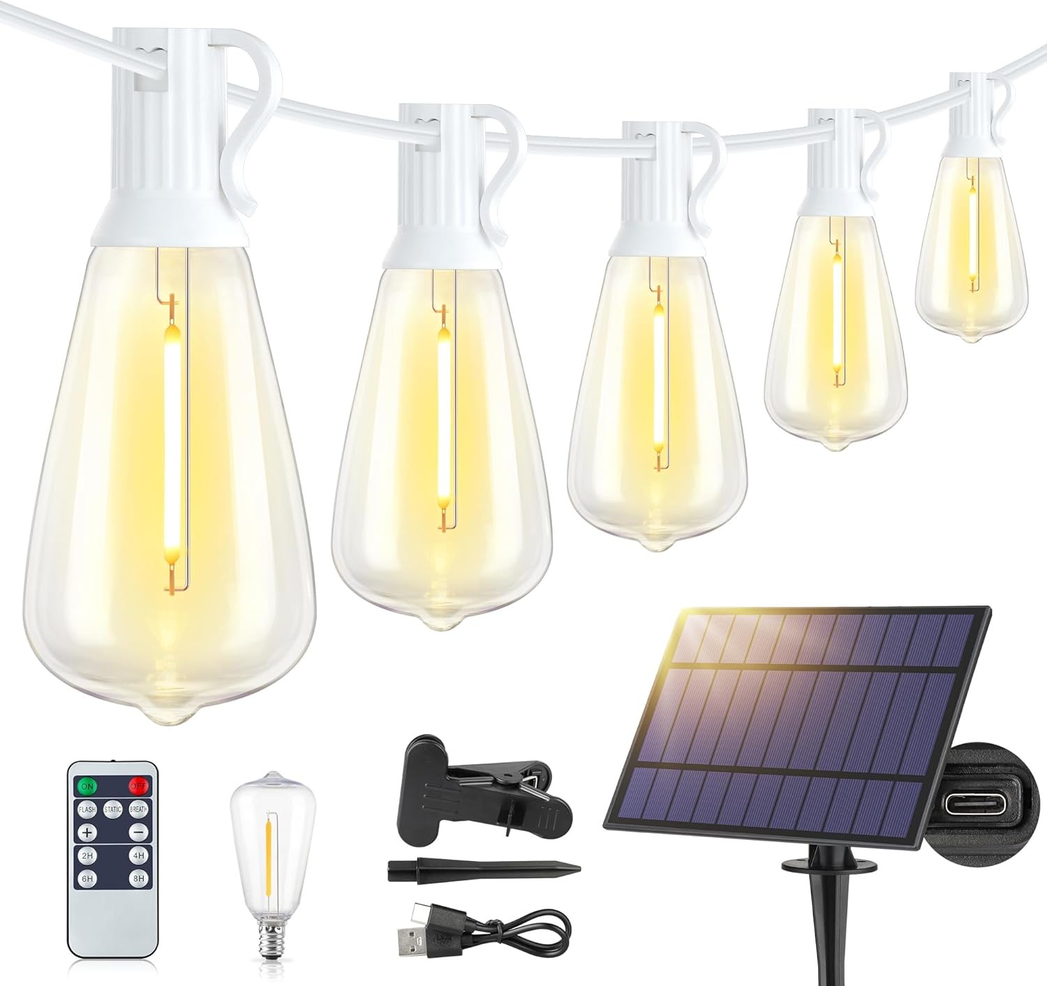 Solar Outdoor String Lights with Remote & Timer, Shatterproof Dimmable 3