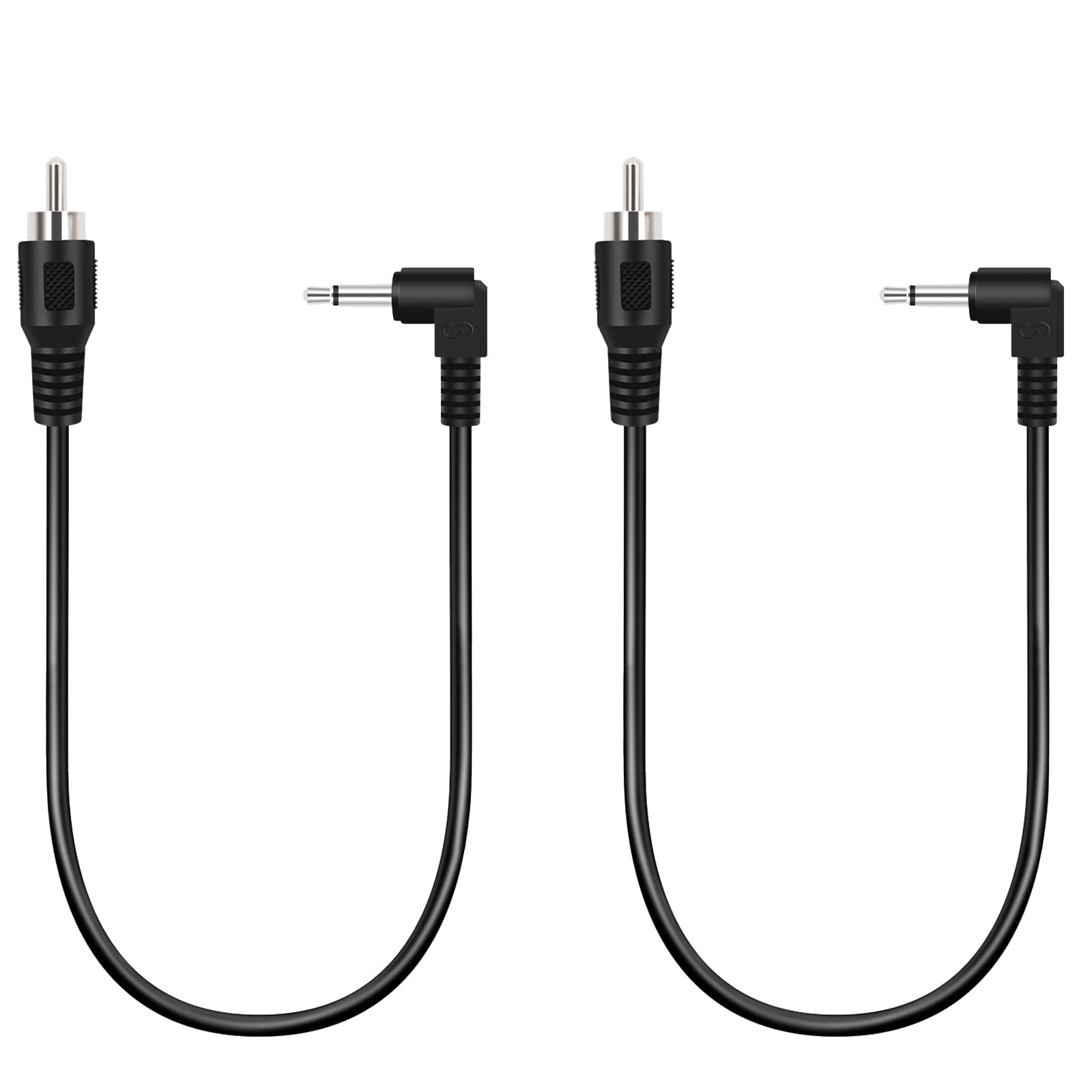 Bolvek 2 Pack 1ft RCA Male to 3.5mm 1/8 inch 90 Degree Right Angle Black