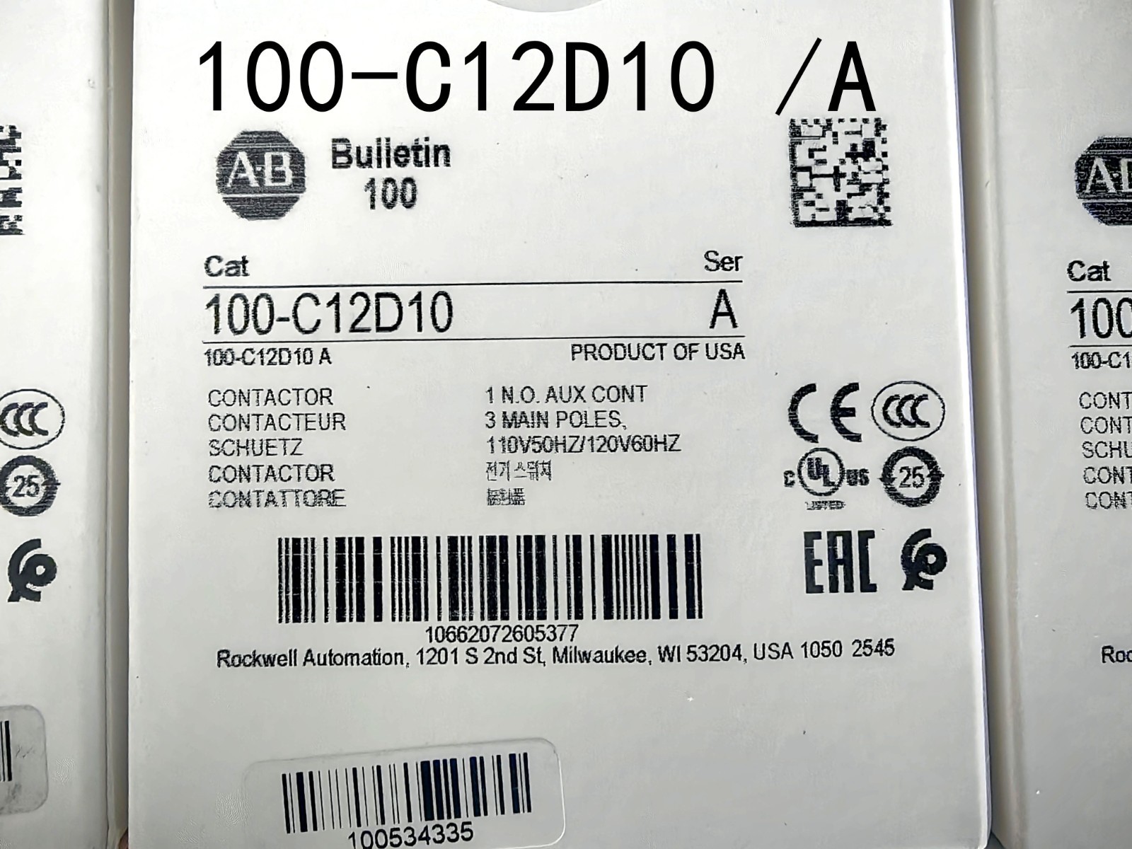 2025 New Allen-Bradley 100-C12D10 /A IEC Contactor Screw Terminals Line Side