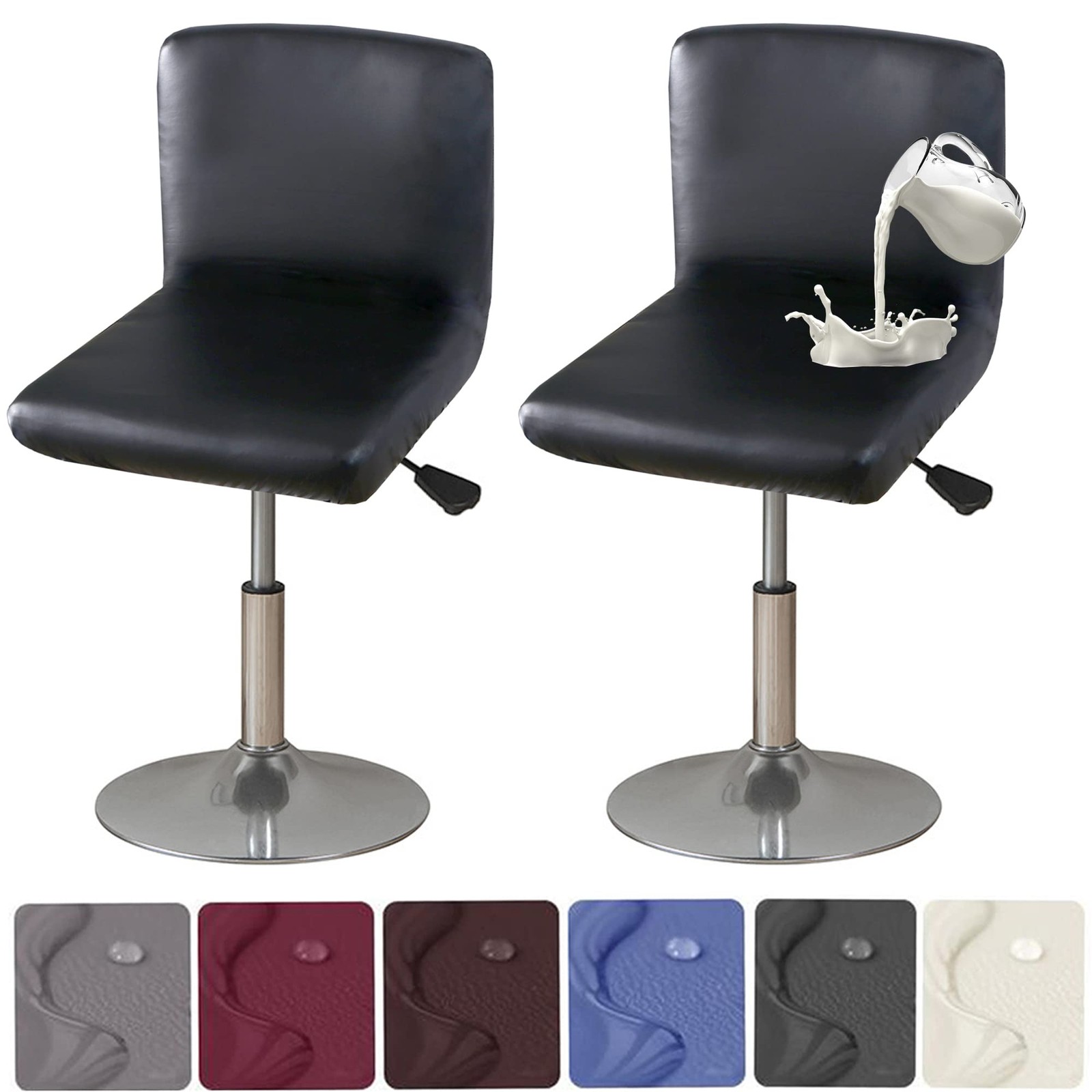 Bar Stool Chair Covers, 2 Pack Stretch Waterproof PU Bar Stool Covers with Ba...