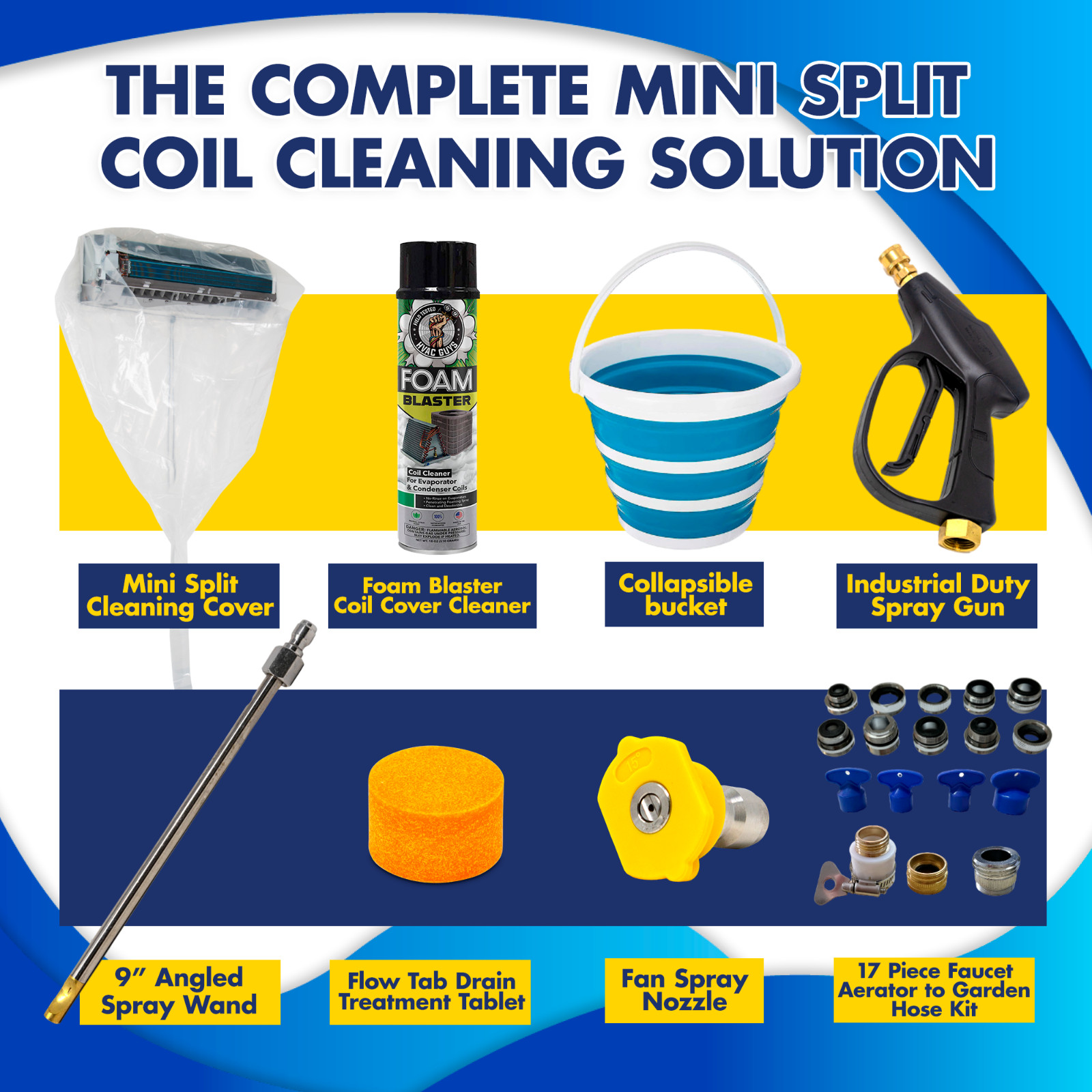 HVAC Guys Mini Split Coil Cleaner Kit w/Cleaner | 360 Degree Waterproof Coverage