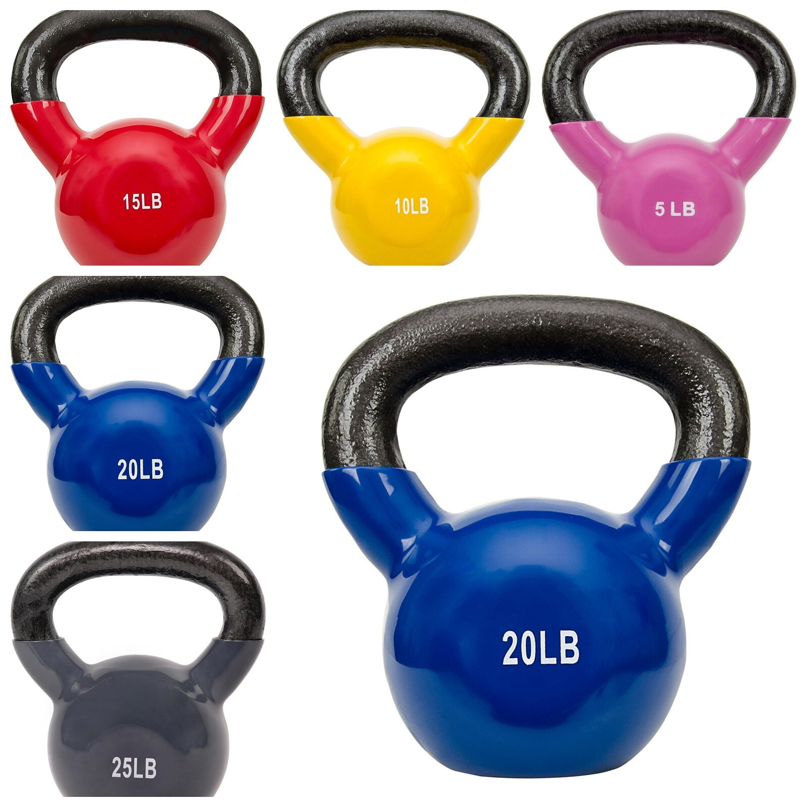 1x Kettlebell Vinyl Coated Kettlebell Hand Weight Training, 5/10/15/20/25 LBS