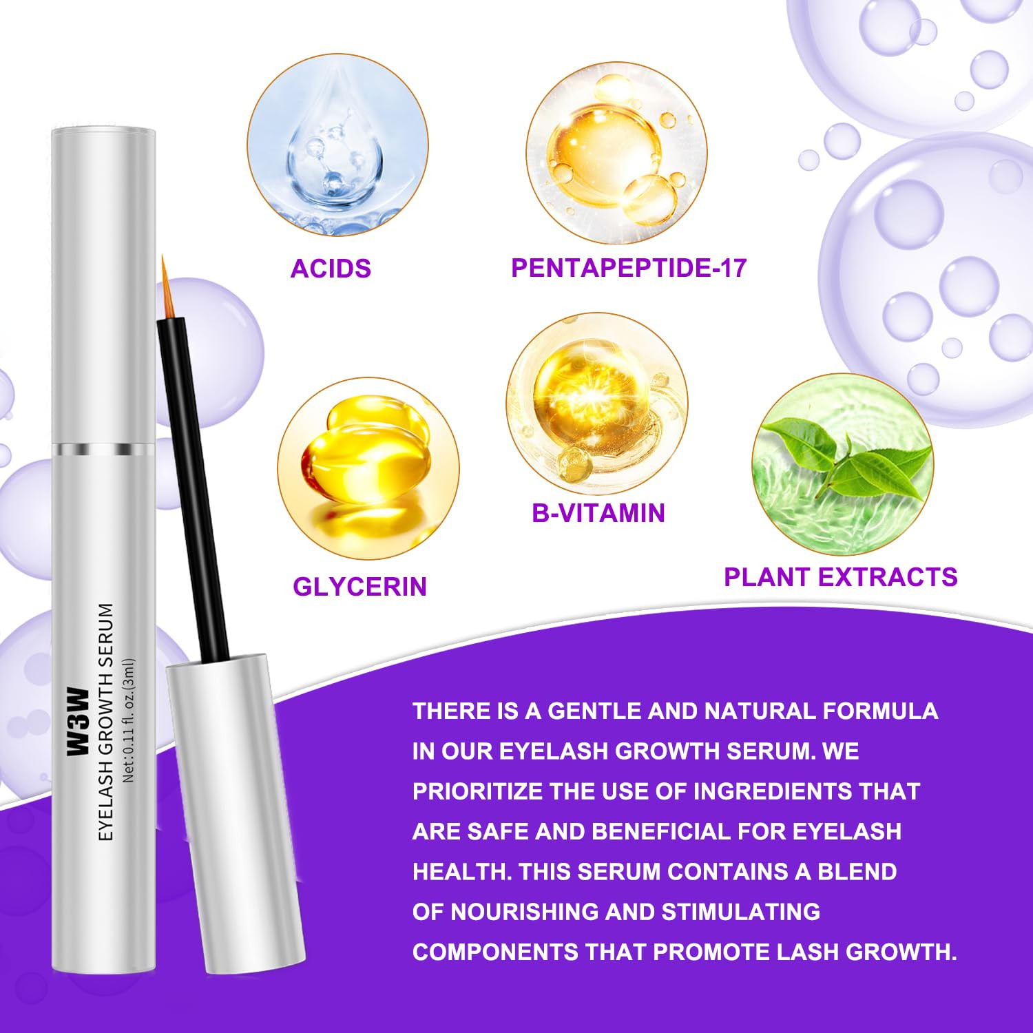 Lash Serum- Rapid Eyelash Growth Serum for Tronger, Healthier Lashes & Brows, Ve