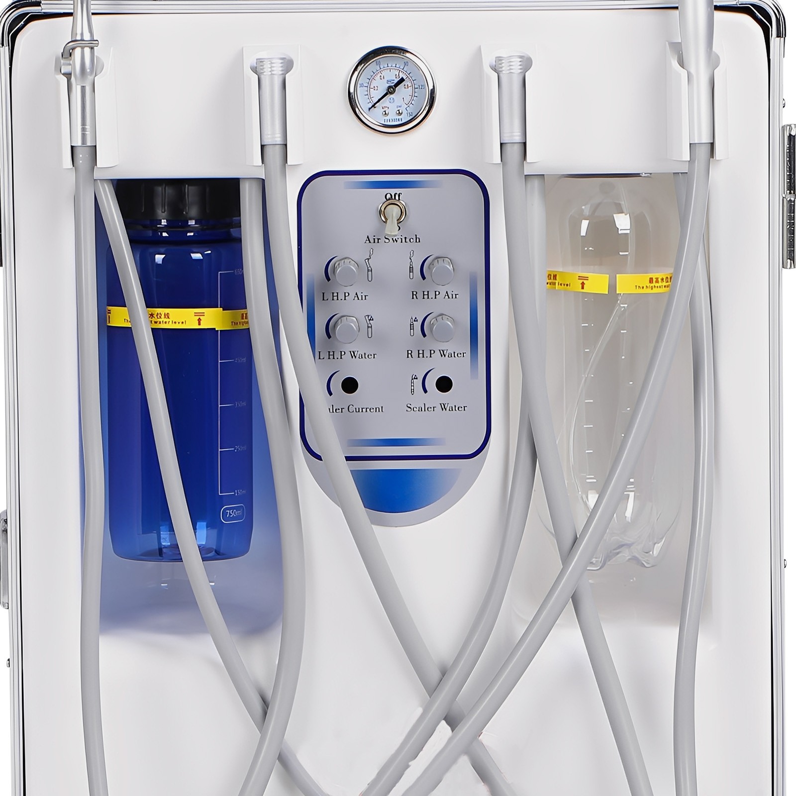 Portable Dental Delivery Unit Rolling Case Air Compressor Syringe Suction 4Hole