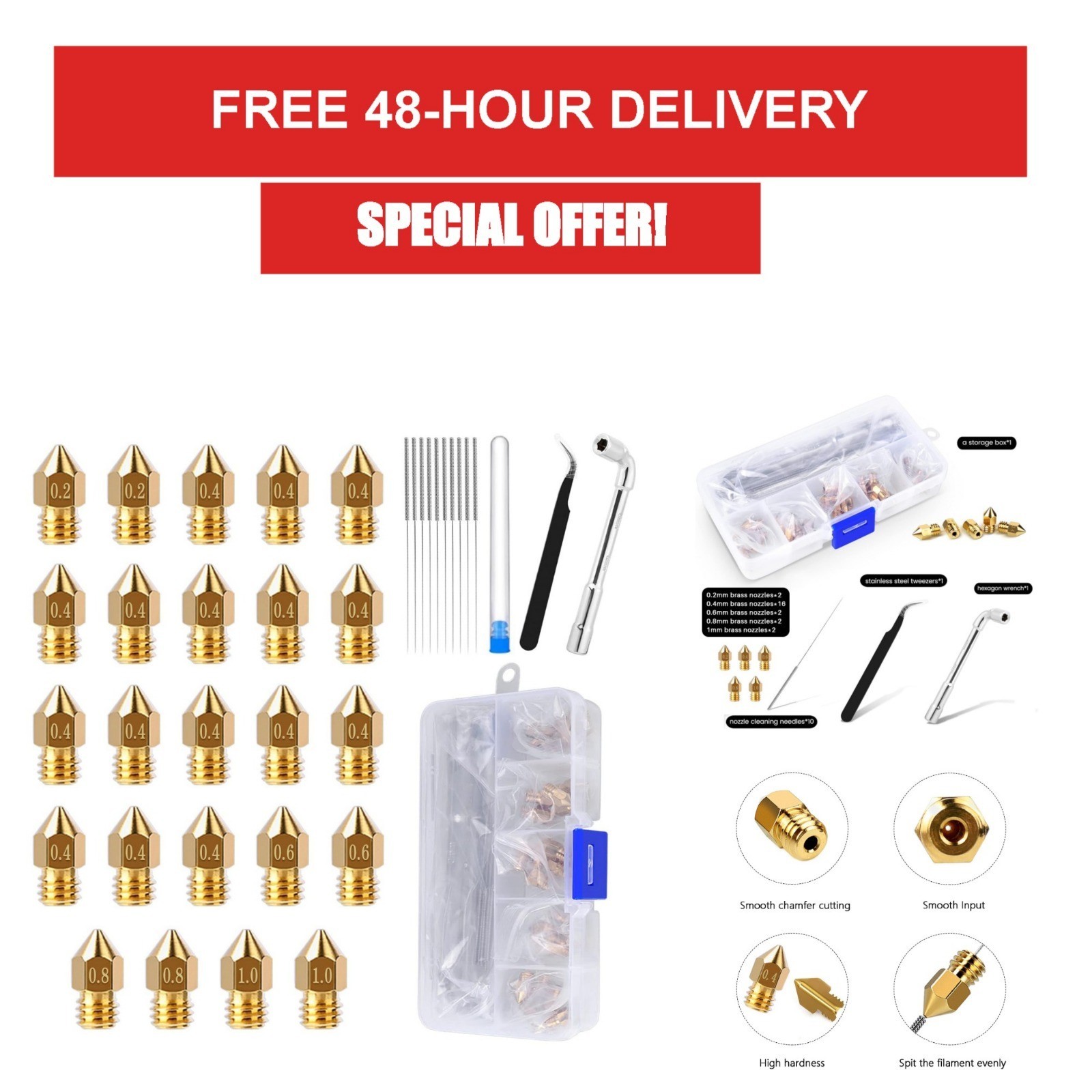 Comgrow 24PCS MK8 Brass Nozzles for 3D Printers with Storage Box