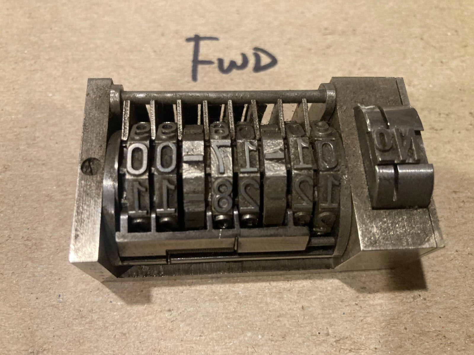 1X Letterpress Numbering DATE machine ATLANTIC 8 DIGIT FORWARD