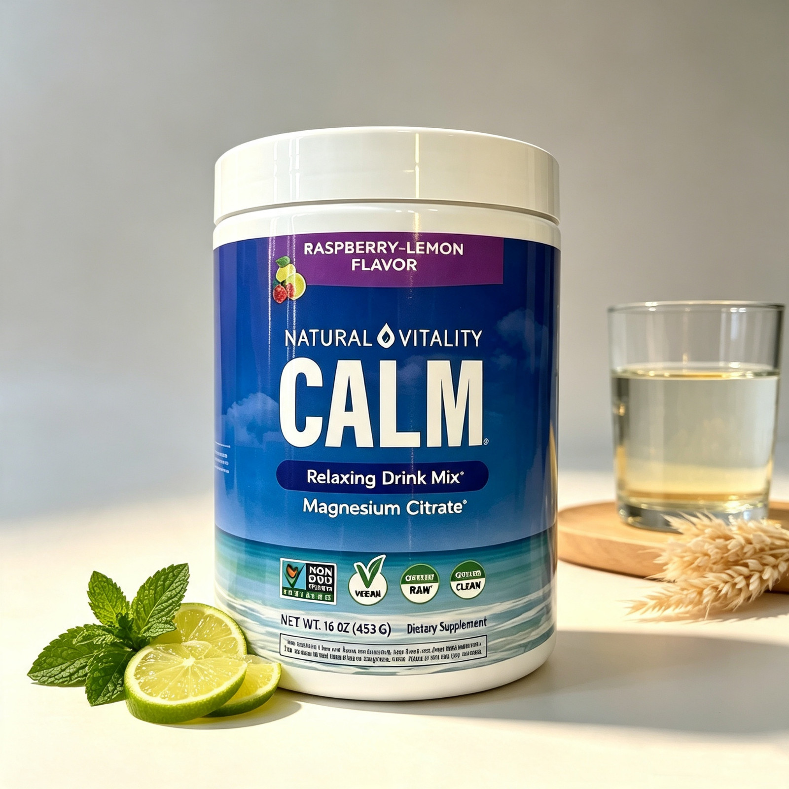 Natural Vitality CALM Magnesium Citrate Powder Drink Mix Raspberry Lemon 16oz