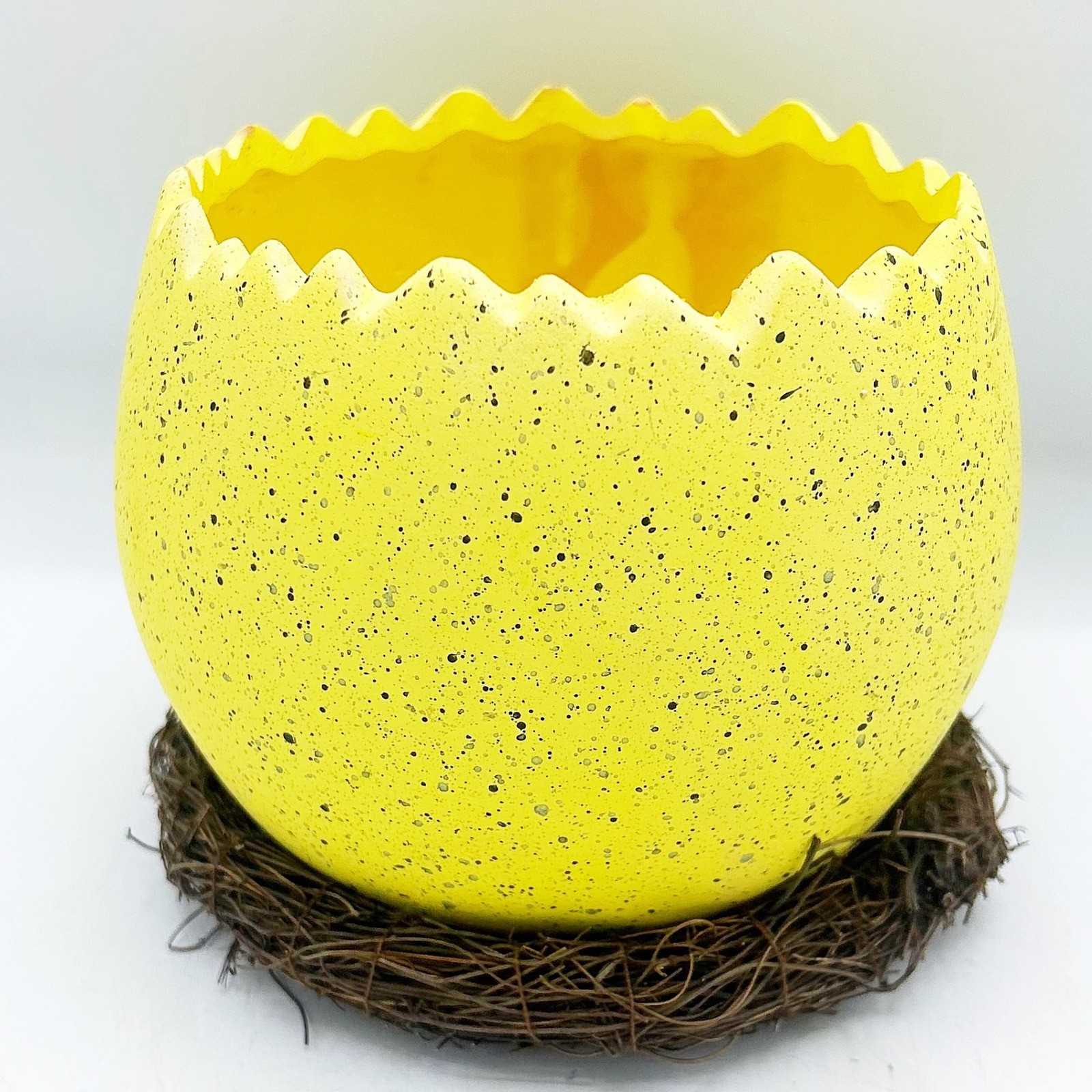 Yellow Cracked Egg Planter with Nest Base 5" H