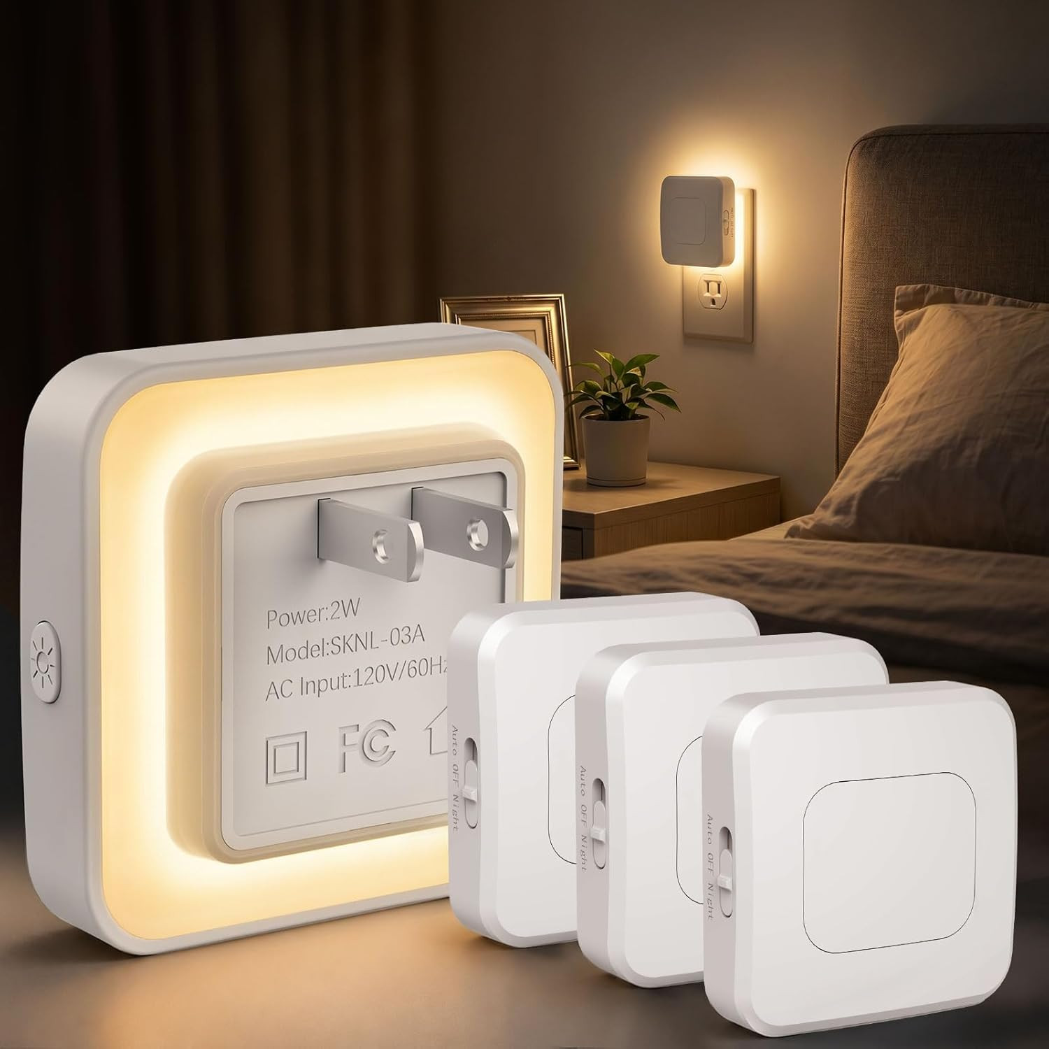 Backlit Motion Sensor Night Light 4 Pack, Plug-In LED Nightlight Dusk to Dawn Se
