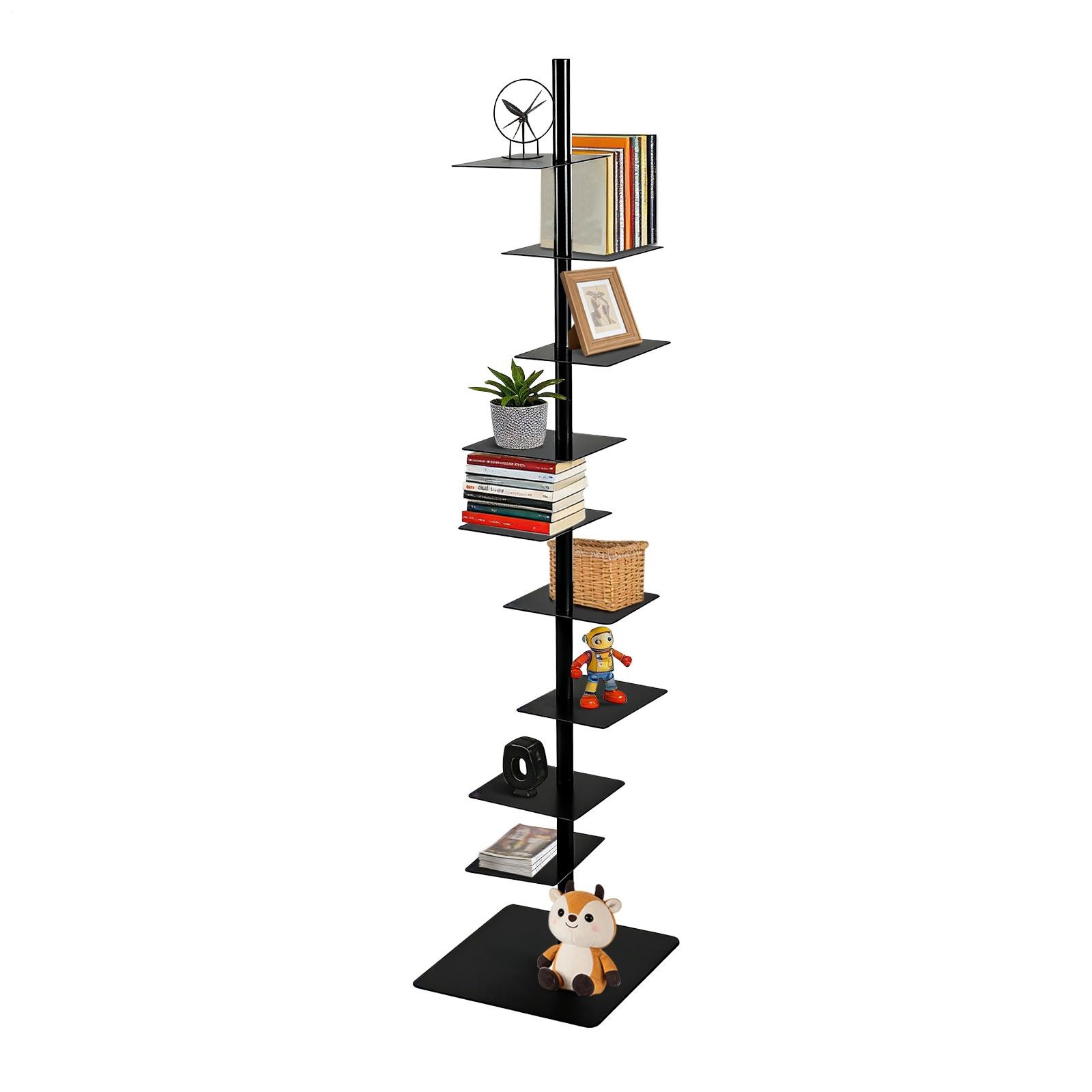 Rotating Spine Bookshelf Vertical Spine Book Tower 9-Tier Metal Book Organizer