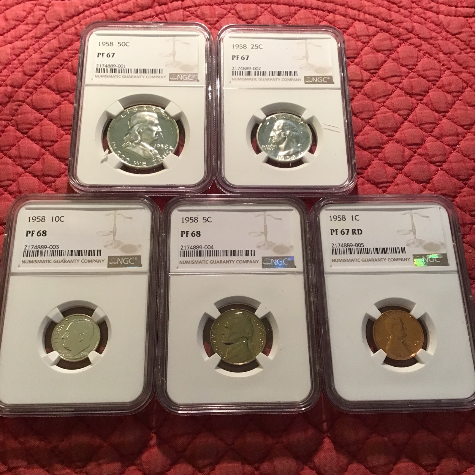 1958 NGC GRADED Silver PROOF SET. Franklin Half Dollar PF67.