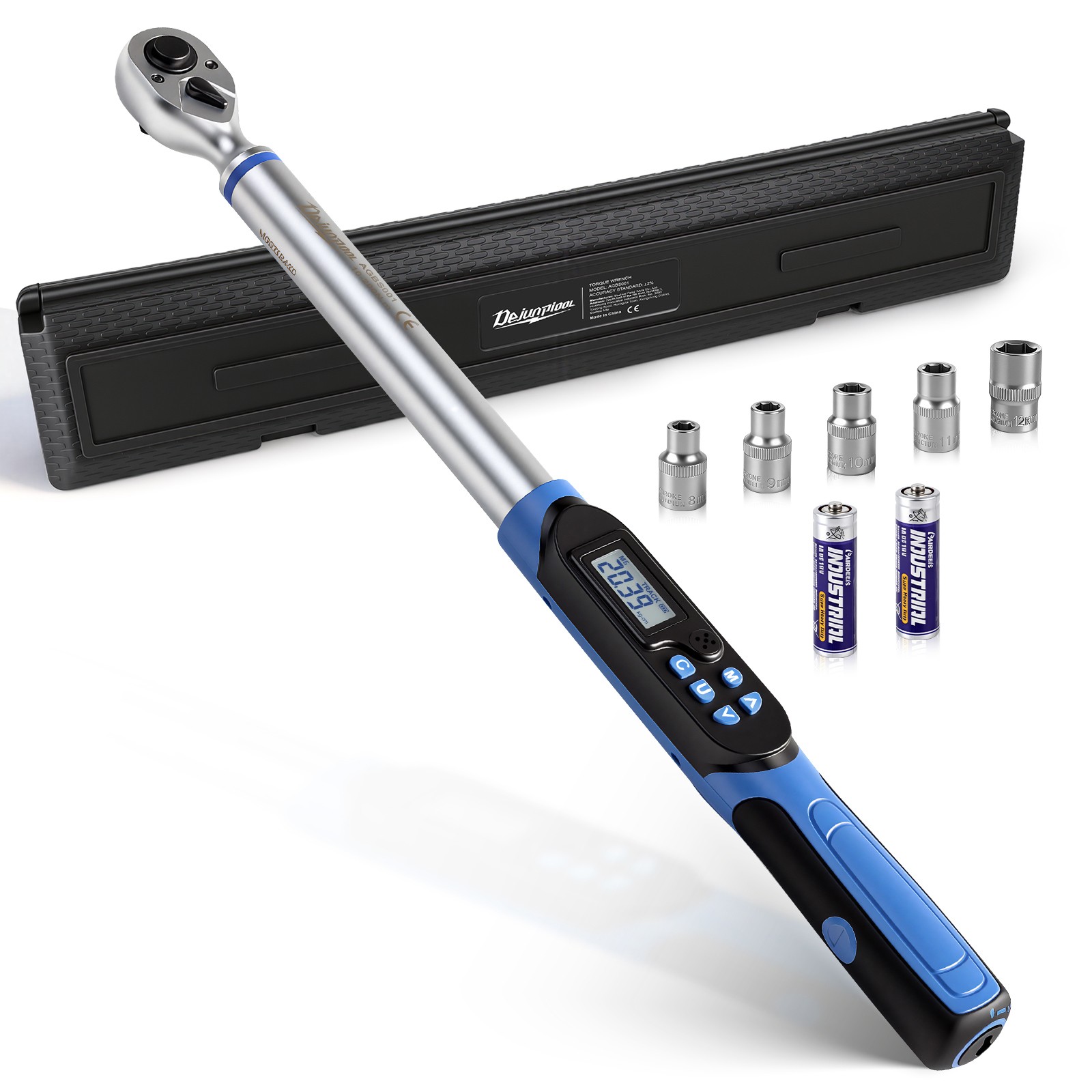 Digital Torque Wrench 1/2" Drive Adjustable Torque Wrench 3/8'' Adapter 10-200NM