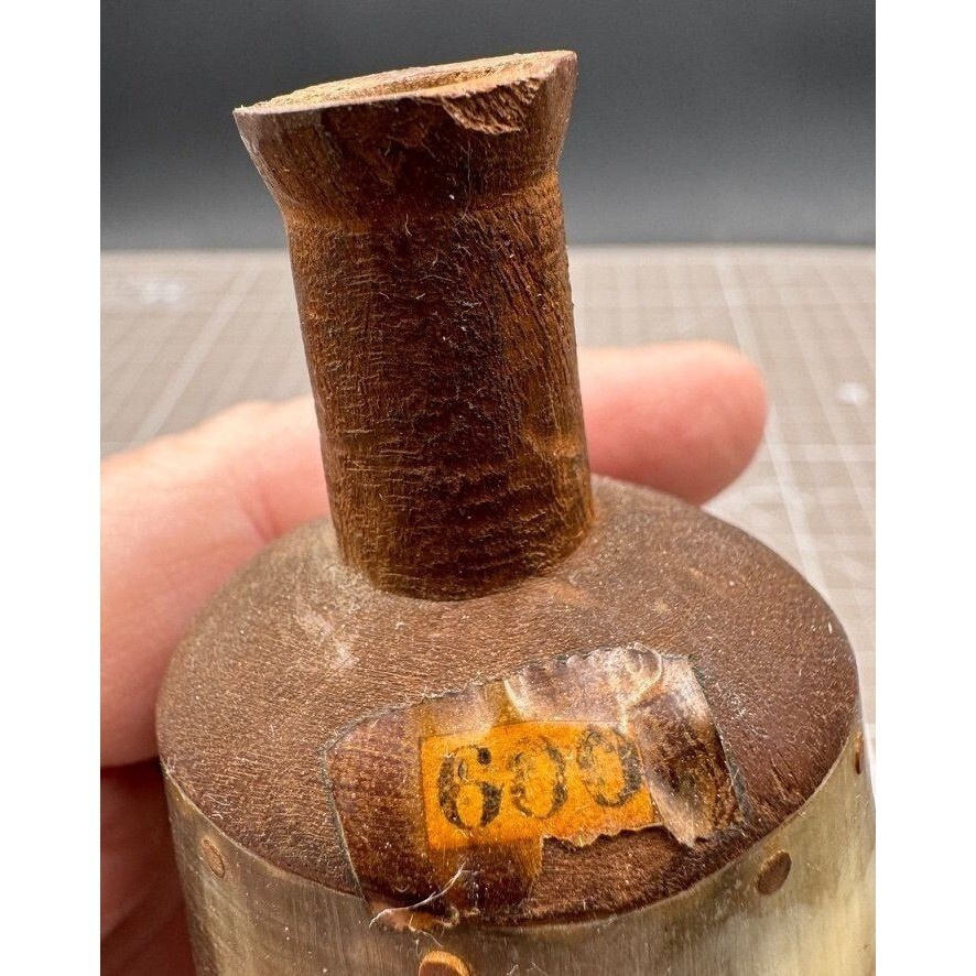 Vintage Hunting Powder Flask Wooden Horn Patina Numbered 3.5"