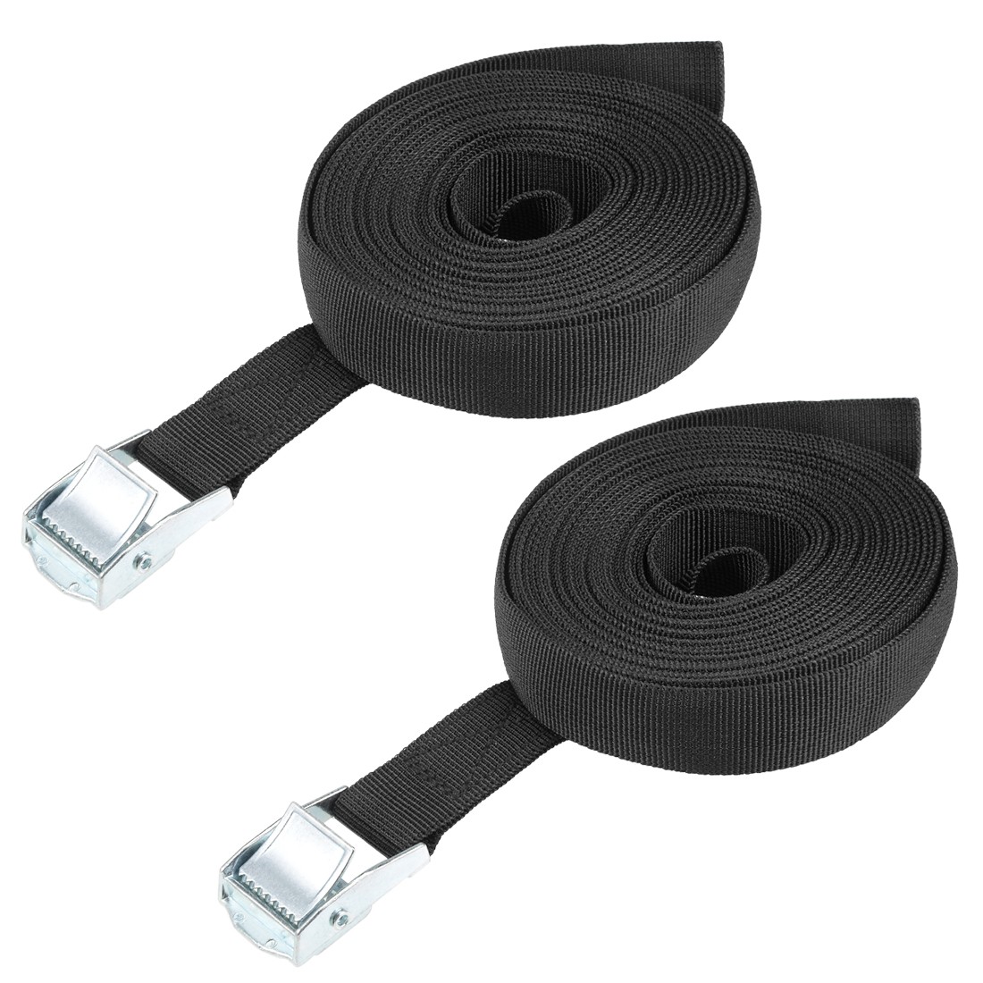5.5Mx25mm Lashing Strap Cargo Tie Down Cam Lock Buckle Up to 80Kg, Black, 2Pcs