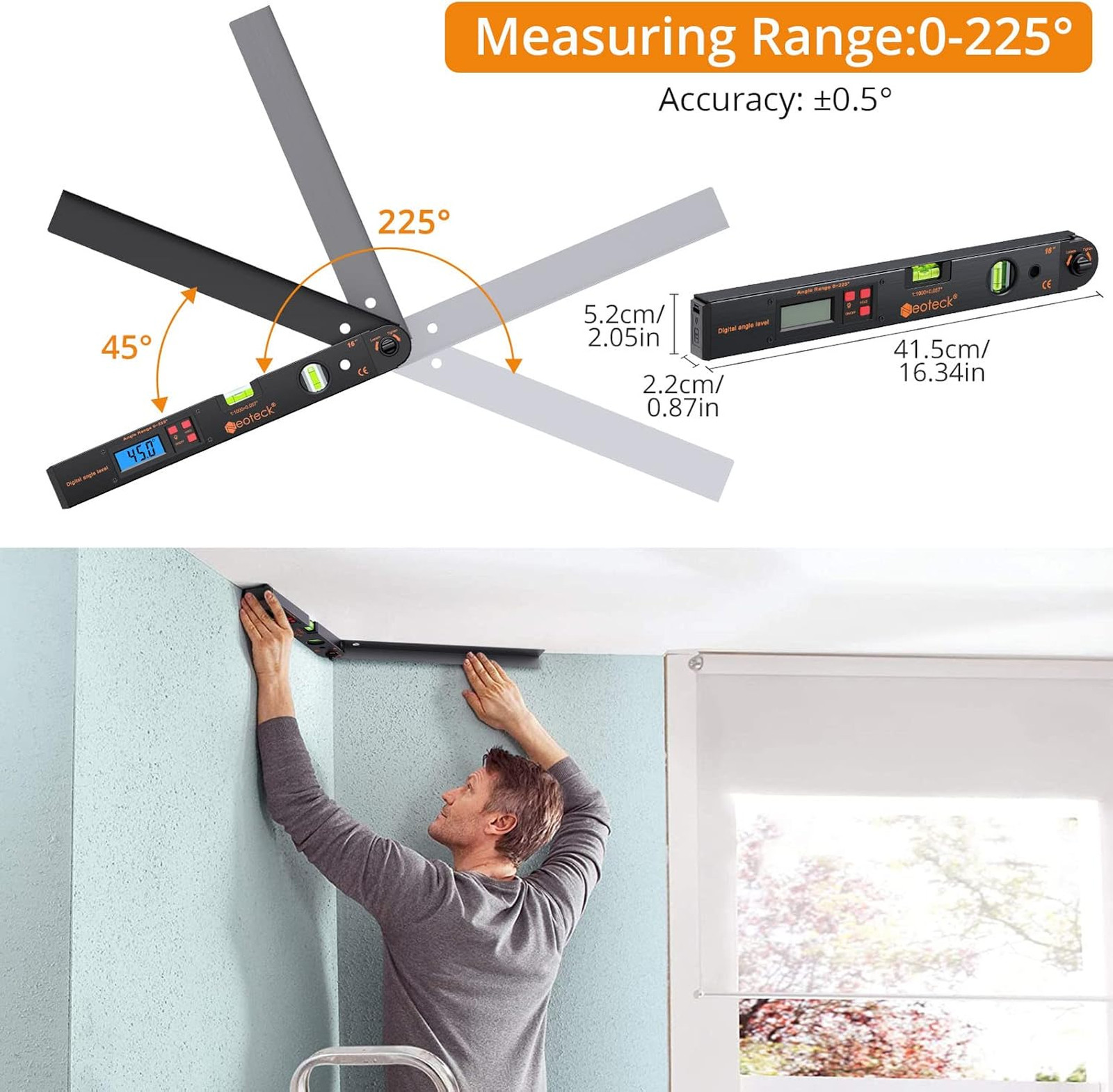 Digital Angle Finder 16 Inch Aluminum Protractor LCD Backlight Bubble Level High