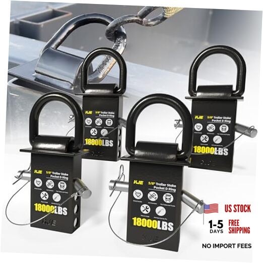 5/8" Heavy-Duty Stake Pocket D-Ring Anchors |18,000 lbs Breaking Black-4 Pack