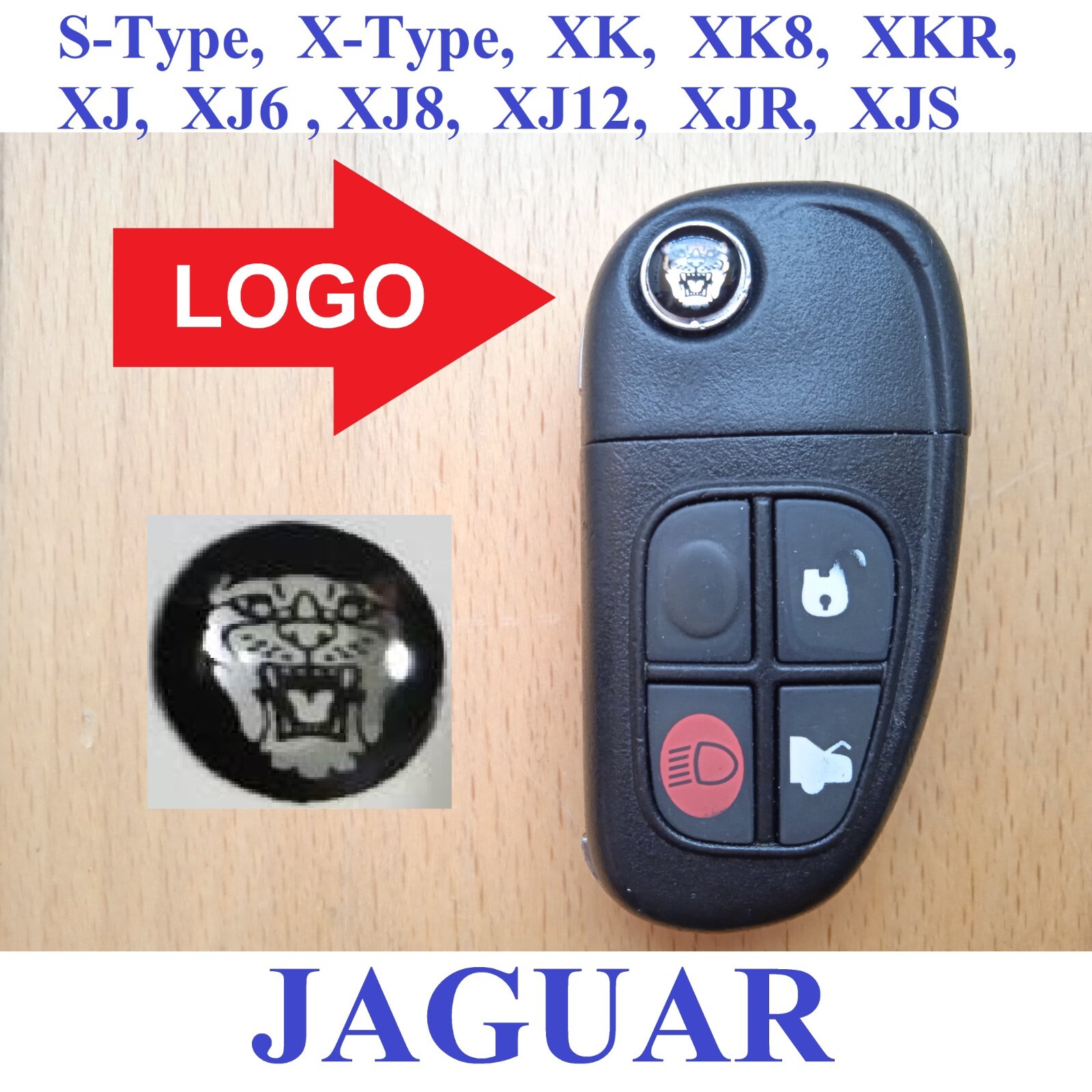 LOGO Jaguar key FOB emblem X-Type S-Type XK XK8 XKR XJ XJ12 V8 V12 XJ8 XJR cav