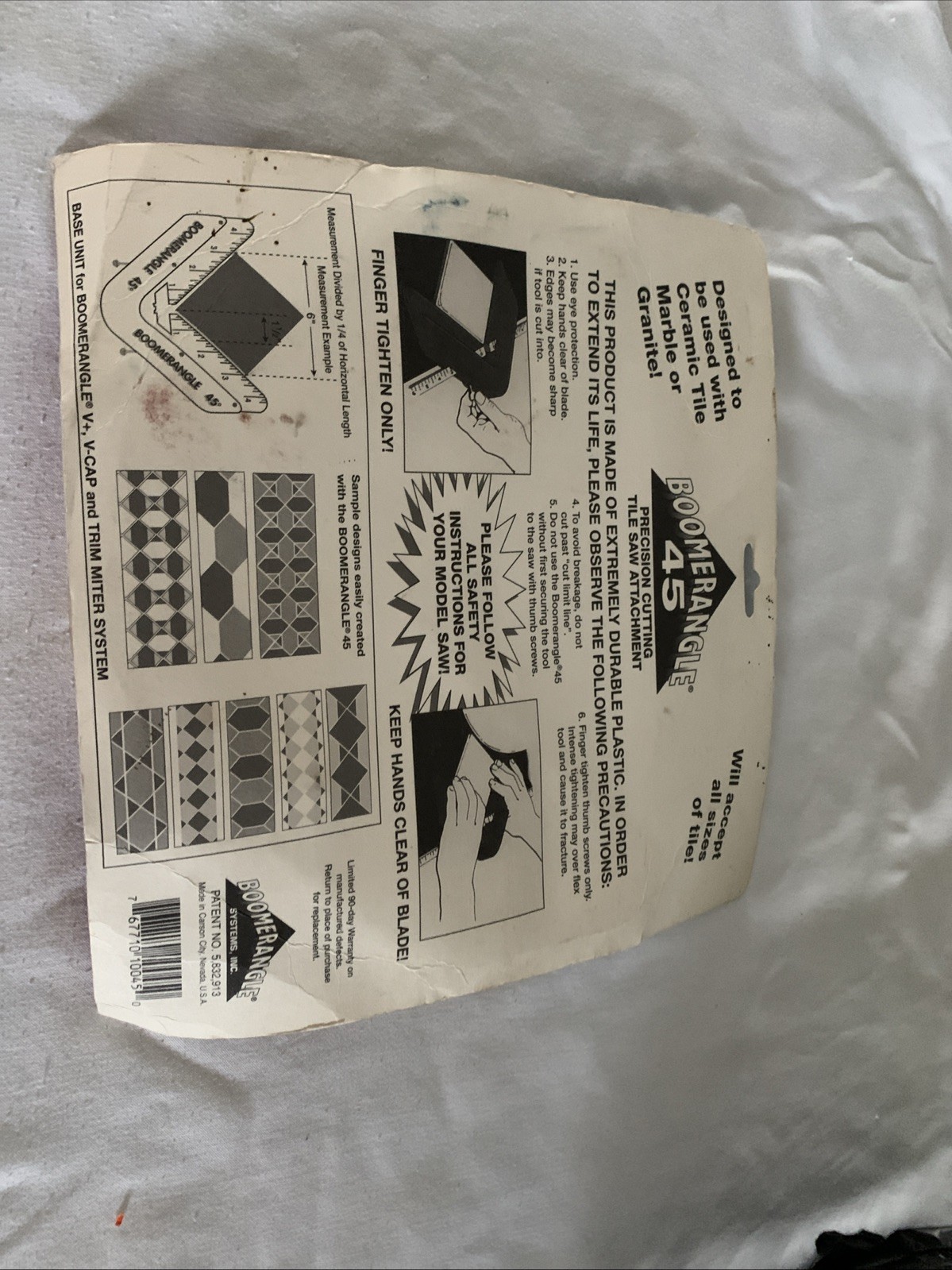Boomerrangle 45 Precision Cutting Tile Saw Attachment New 45 Miter Holds All