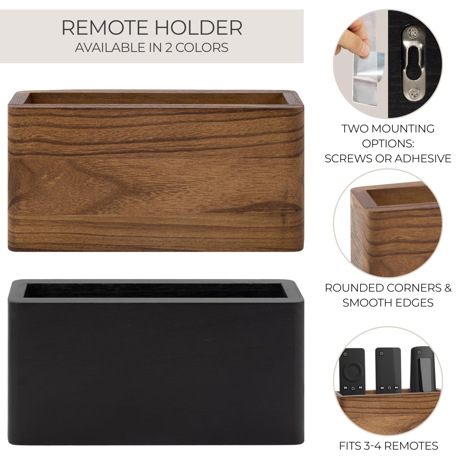 Premium Wooden Remote Control Holder - Easy Install Adhesive Wall Mount Caddy...
