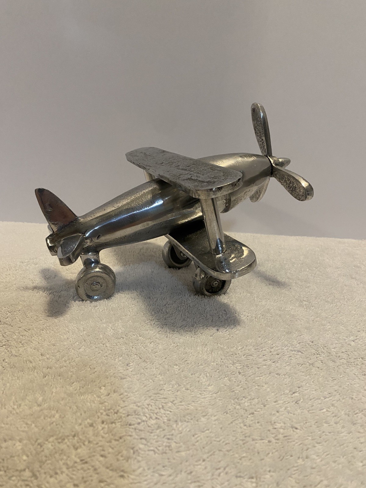 Vintage Cast Metal Biplane Airplane Desk Model Paperweight Industrial Decor