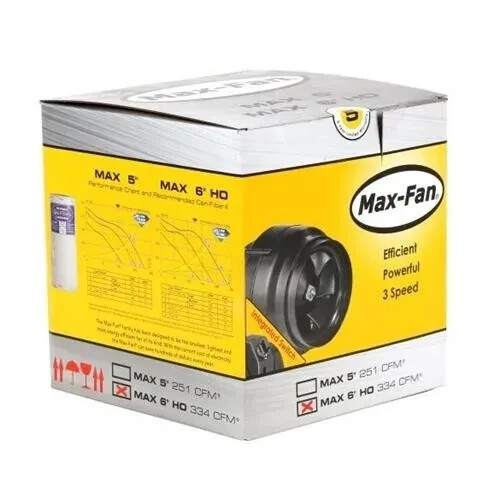 Can-Fan Max-Fan 6in 334 CFM 3-Speed Inline Exhaust Blower Ventilation Greenhouse