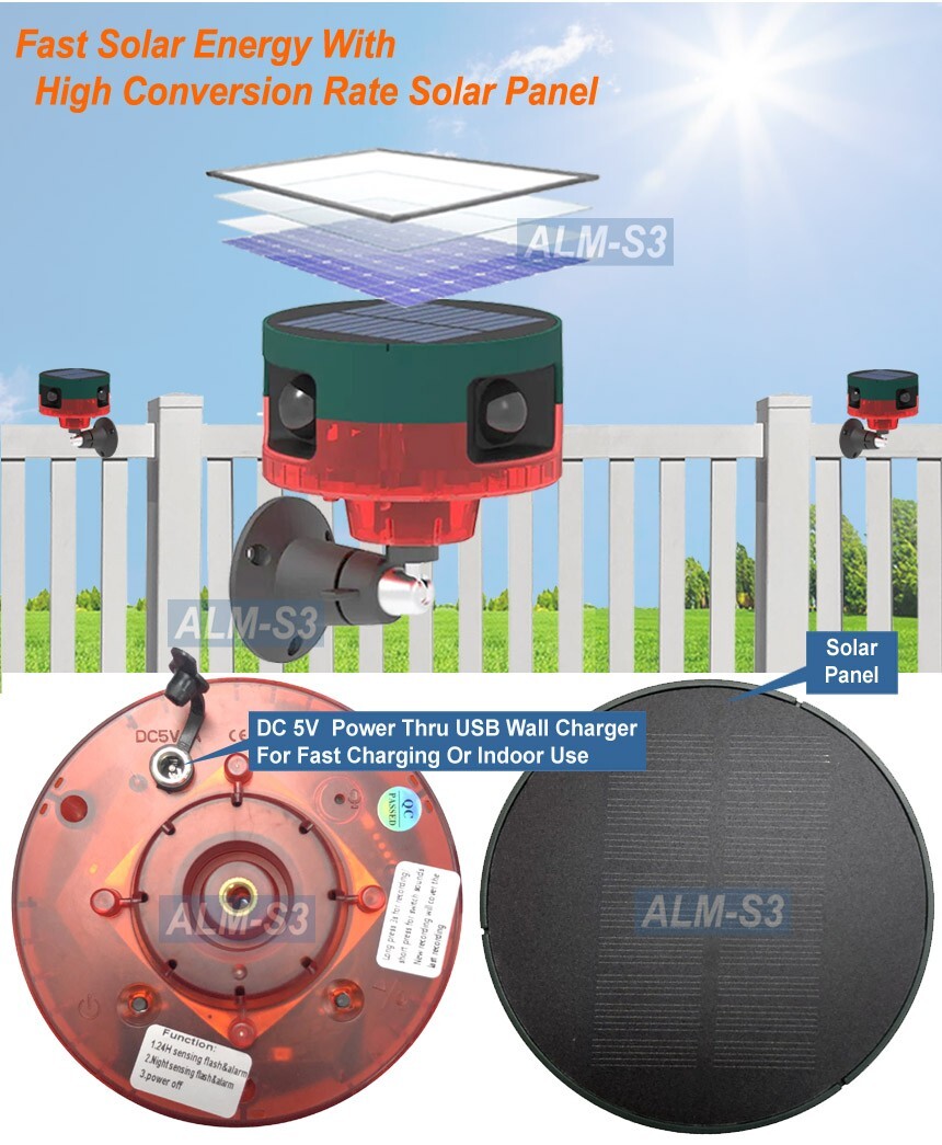 Premium 360-Degree Solar-Powered Motion Sensor Mobile Alarm With IR Remote