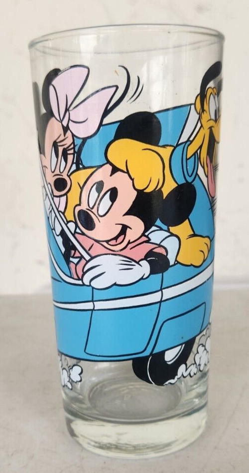 Vtg Mickey Minnie Pluto Blue Cadillac Glass Tumbler The Walt Disney Company