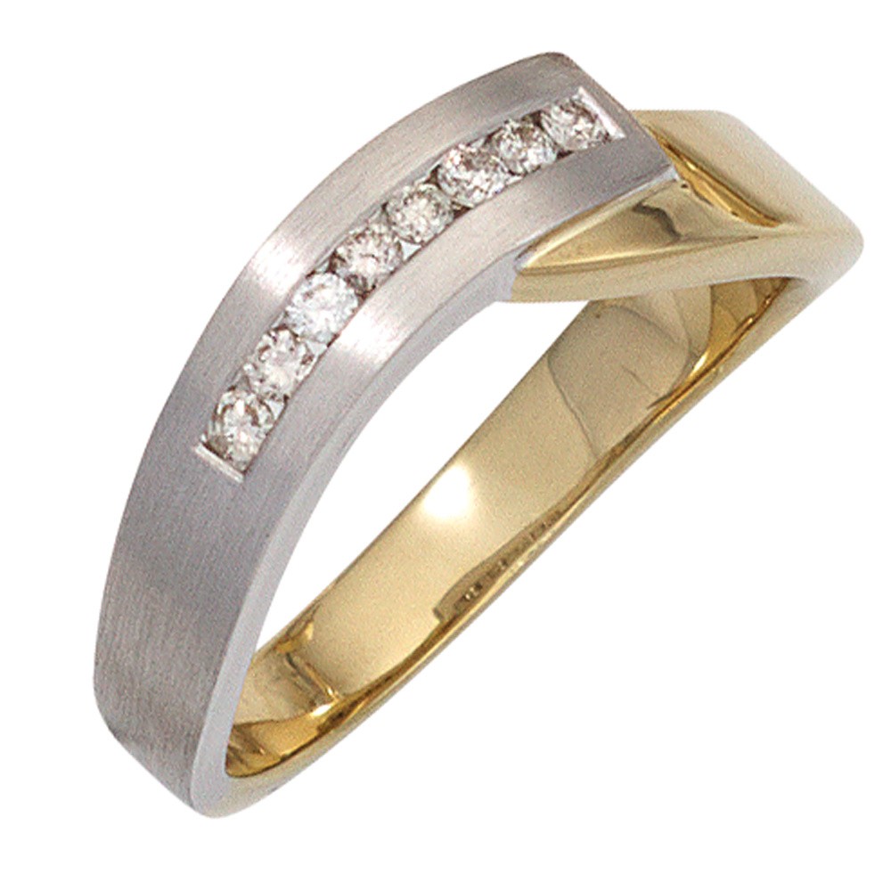 Jobo ladies' ring 585 gold yellow gold White gold two-tone partially matte 8 diamonds brilliant