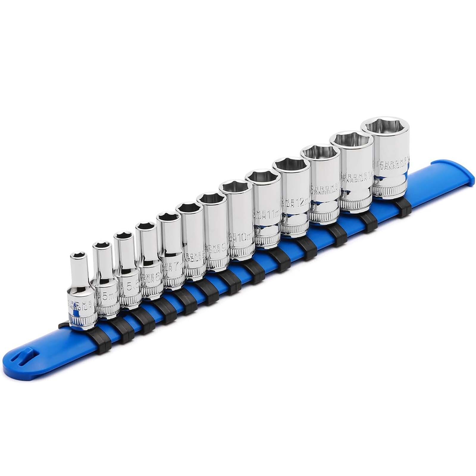 14 Piece 3/8" Drive 6 Point Stubby Socket Set Metric Mirror Chrome Finish 6-19mm