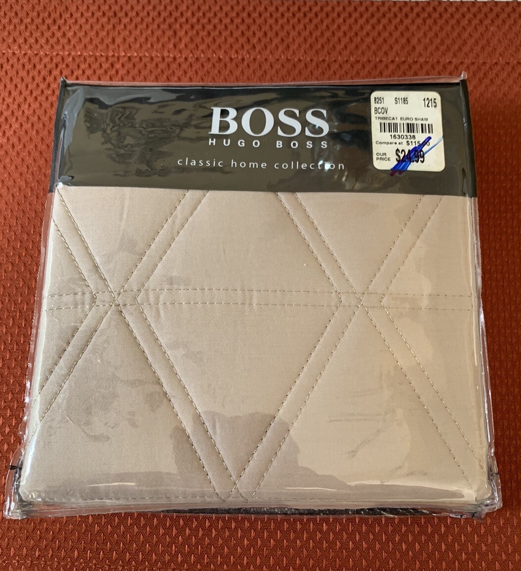 Hugo Boss TRIBECA New Euro Sham Quilted Pillowcase Taupe 100% Cotton 26” X 26”