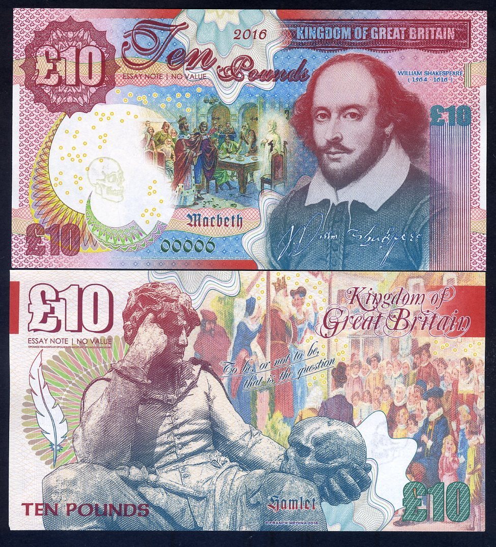 Great Britain, 10 pounds, 2016, Kamberra, UNC - Shakespeare, Hamlet, Macbeth F