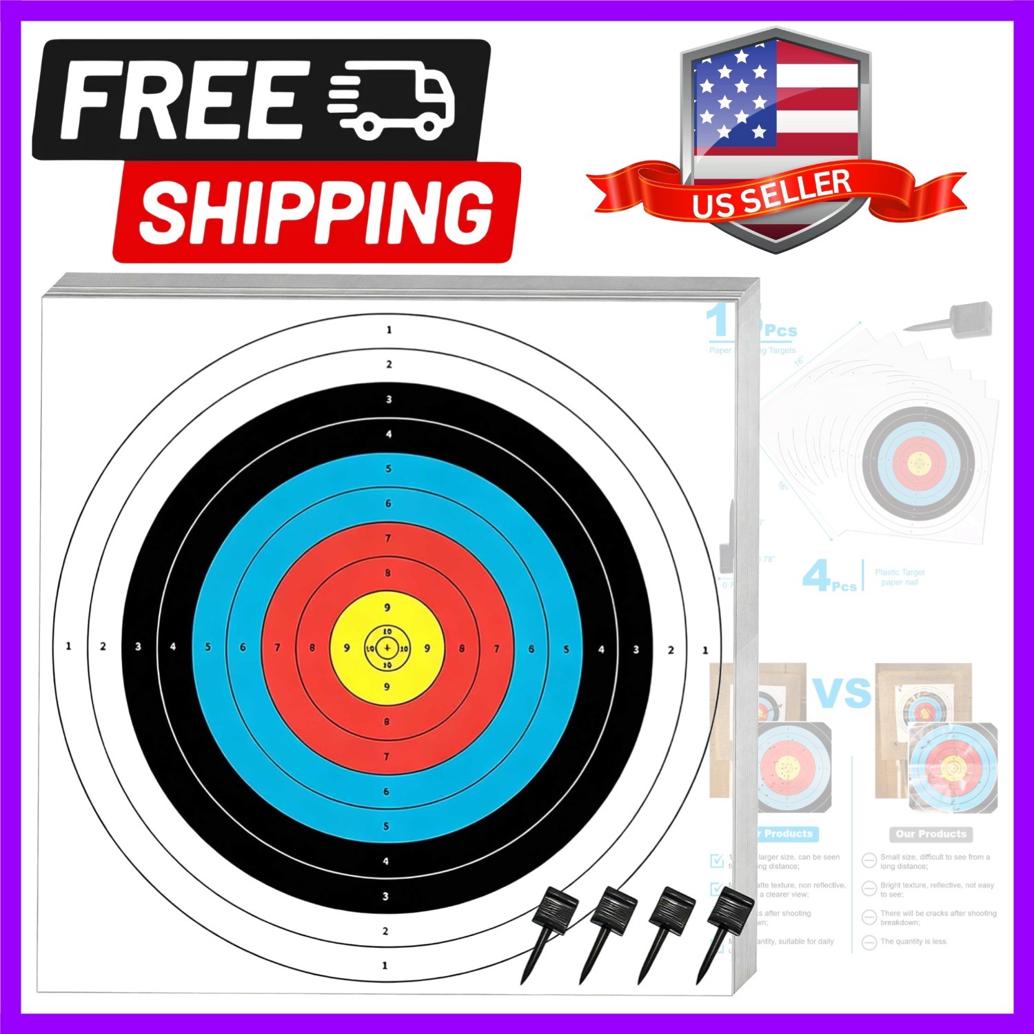 High-Visibility Archery Targets - 15 Pcs 16 Inch Bullseye for Improved Accuracy
