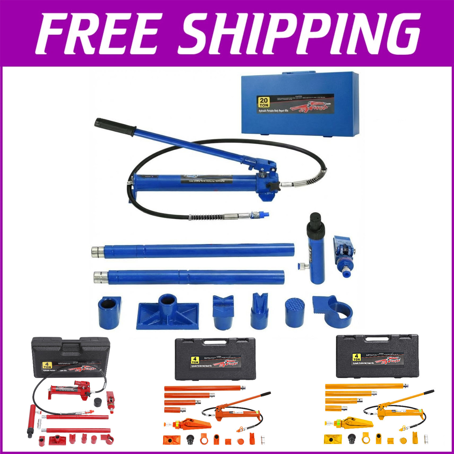 ⭐4 10 12 Ton Hydraulic Porta Power Jack Lift Ram Body Frame Repair Kit Portable