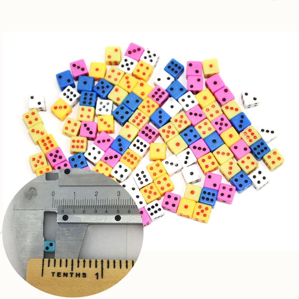 100 Assorted 1/5" 5mm D6 Mini Dice Game Dot Square Dice Set