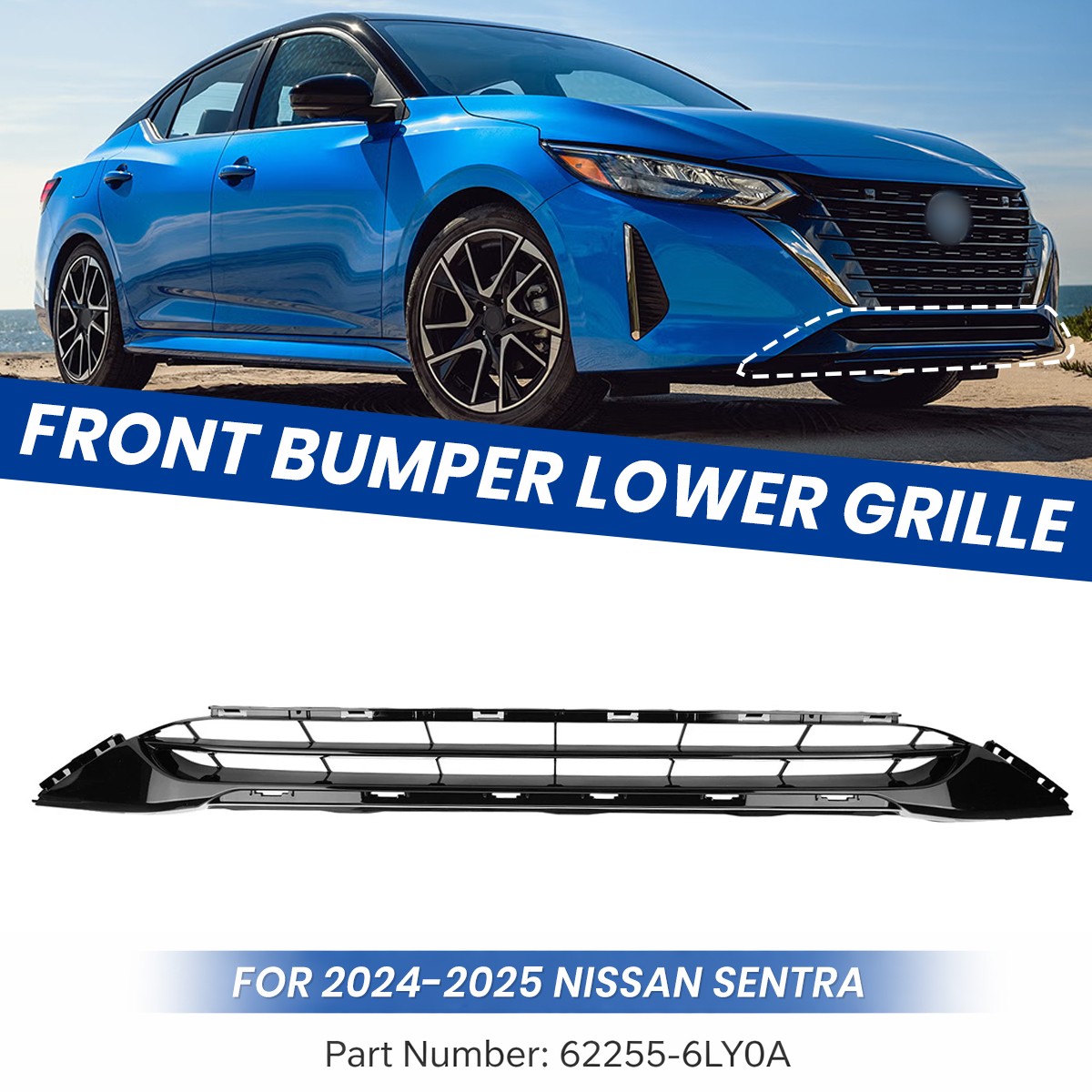 Front Bumper Lower Grille 62254-6LY0A For 2024 2025 24 25 Nissan Sentra 2.0L