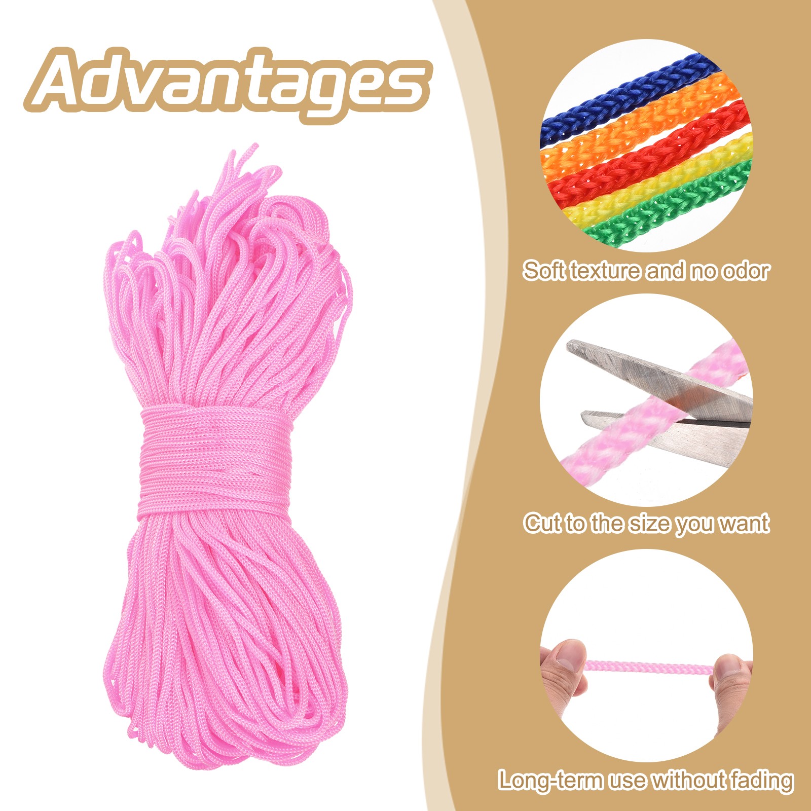 Macrame Cord 2.5mm x 109 Yard, Polyester Macrame Rope Twisted Macrame Yarn-Pink