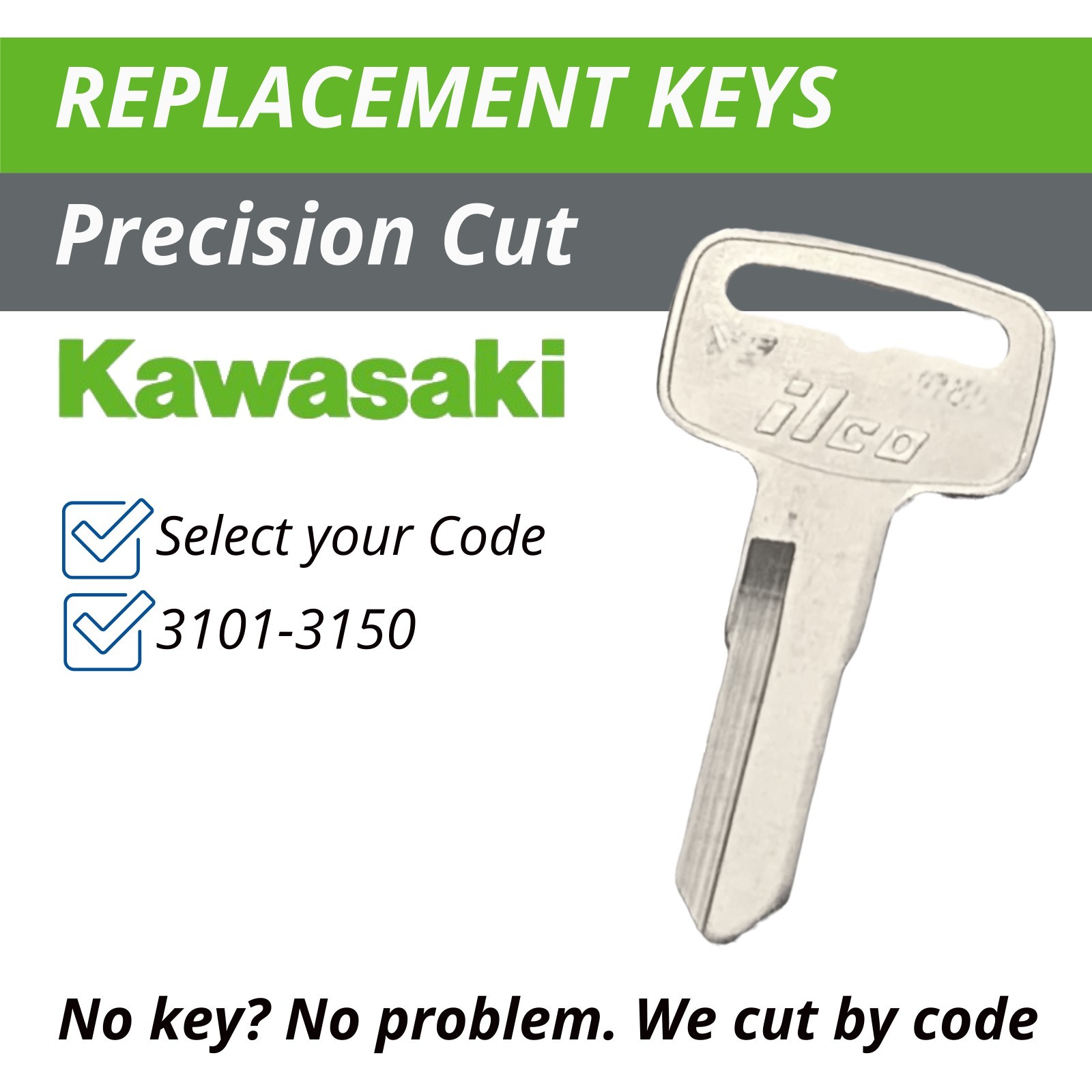 Kawasaki Ridge Key Cut to Code 3101-3150 Ignition Replacement Keys