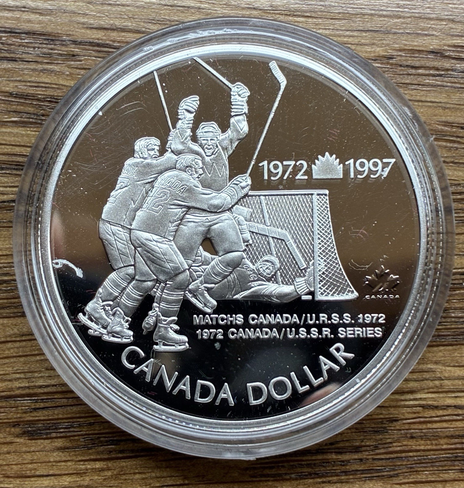 1972 Canada 34 Seconds To Eternity Hockey 1997 Proof .925 Silver Dollar ASW .75