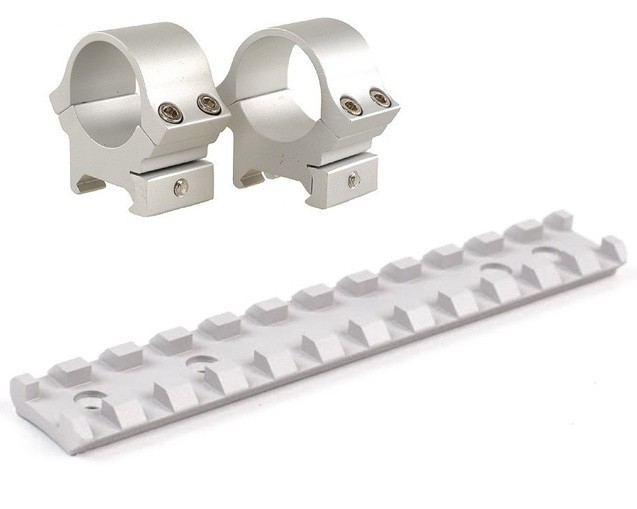 SILVER Picatiiny Mount fits  MARLIN  336   375, 444  1895 + Medium SILVER RINGS