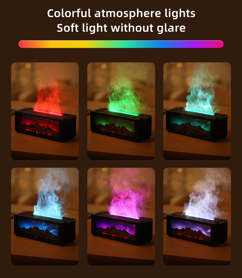 Essential Oil Diffuser 7 Colors Fireplace Fire Flame Aromatherapy Diffuser 150ml
